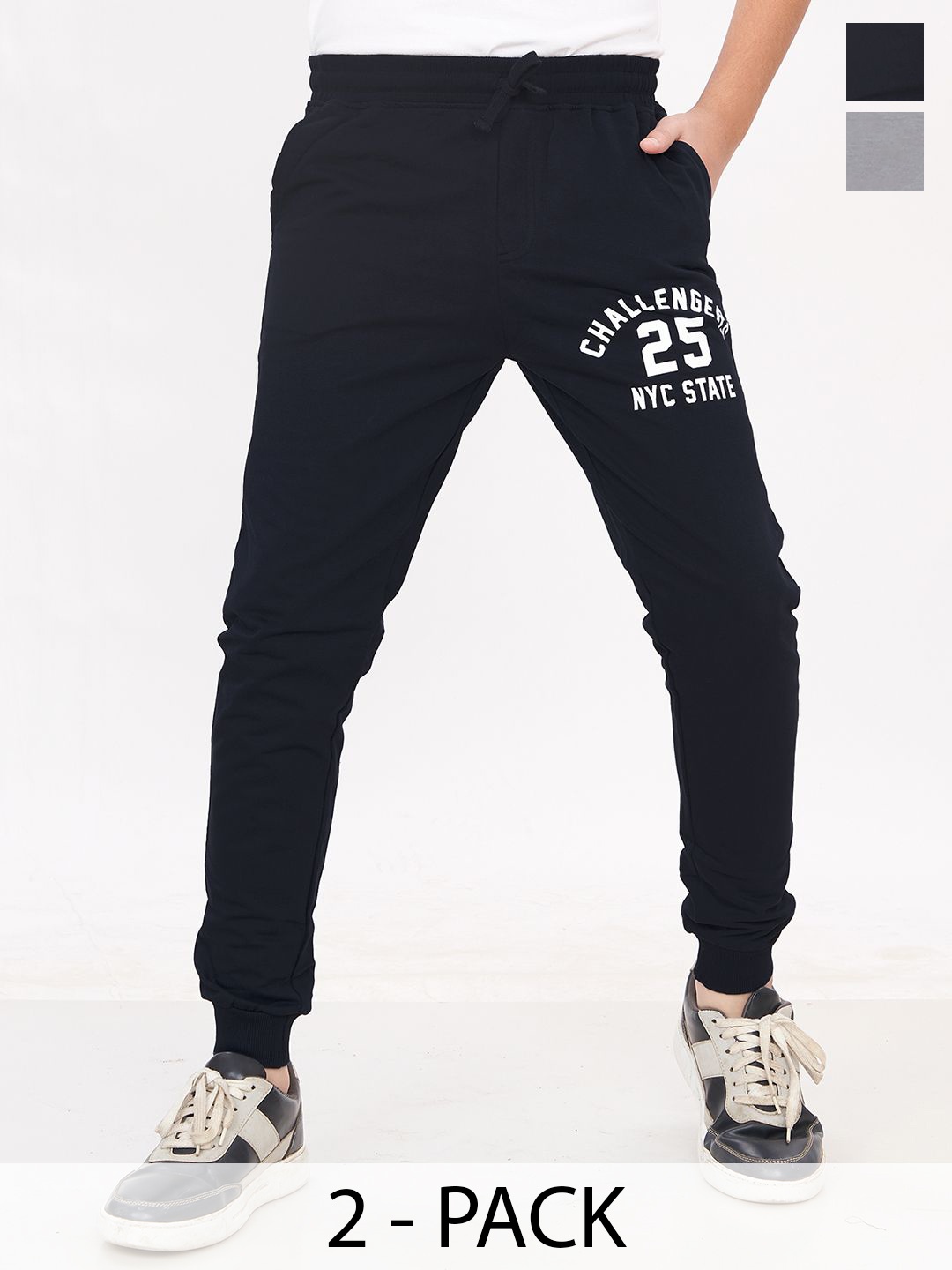 

Teen Boy's Boys Pack Of 2 Printed Cotton Joggers, Black
