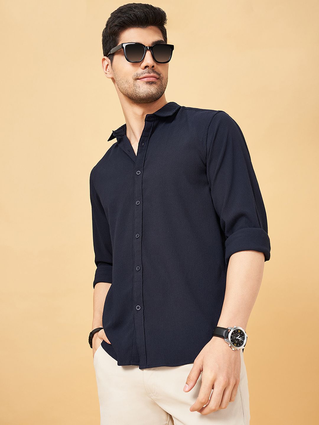 

BYFORD by Pantaloons Men Spread Collar Solid Slim Fit Casual Shirt, Charcoal