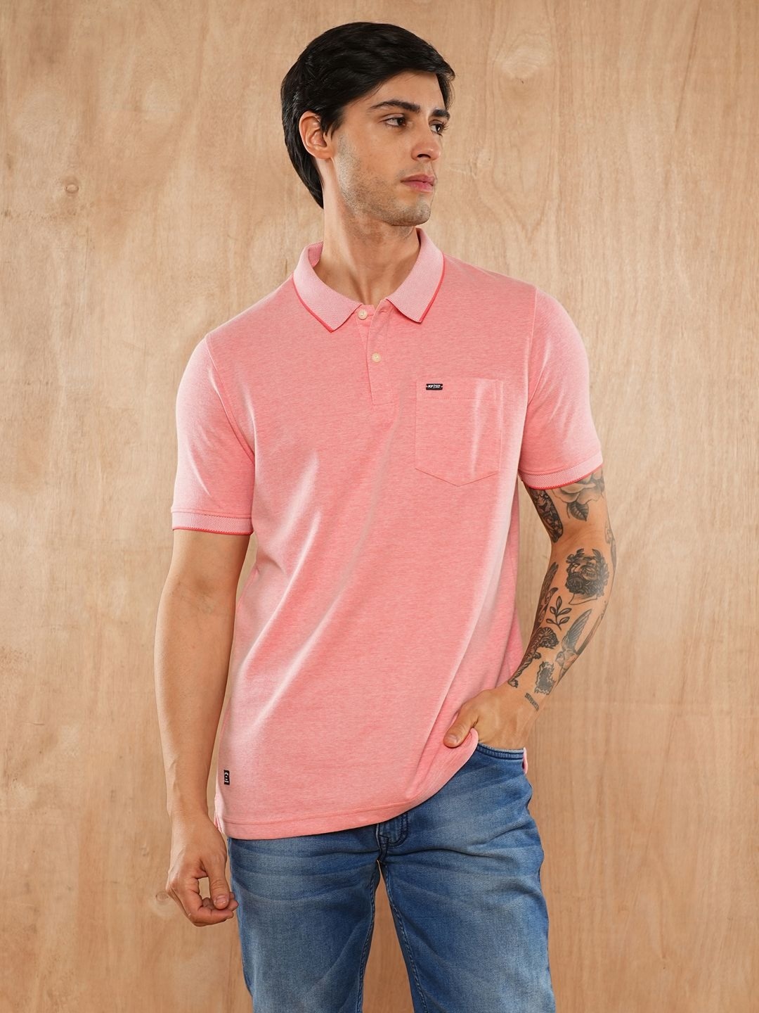 

Klub Fox Men Solid Polo Collar T-Shirt, Pink