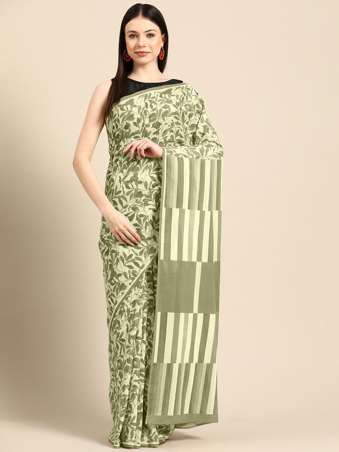

BUTA BUTI Ethnic Motifs Pure Cotton Saree, Green