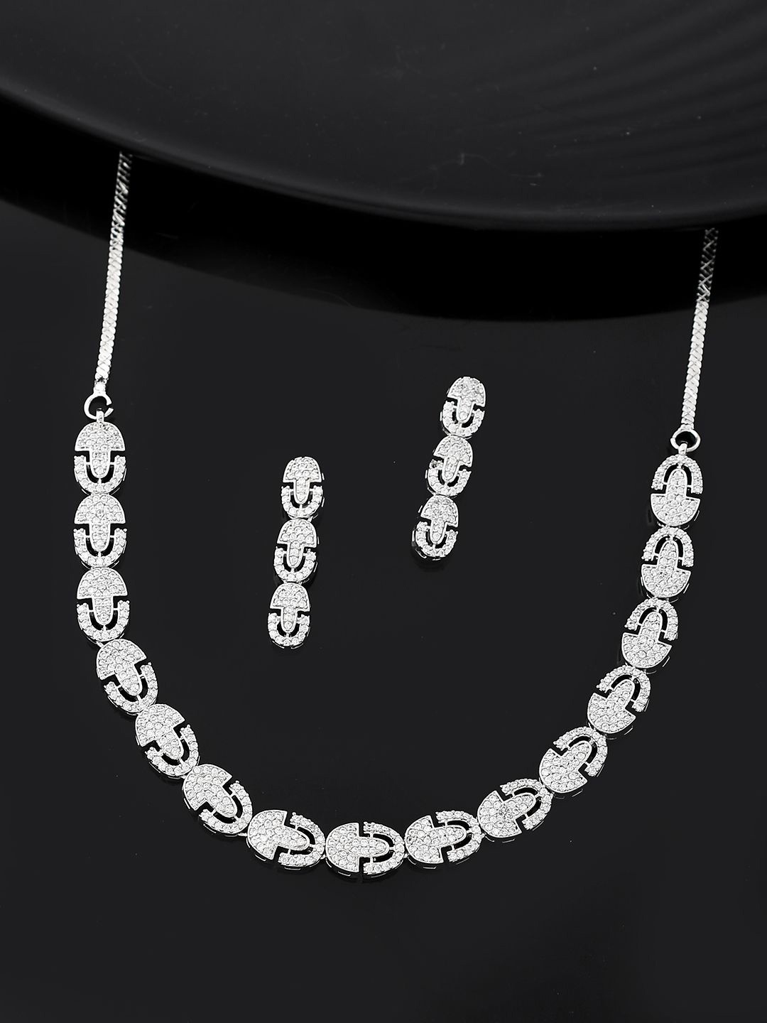 

Voylla Rhodium Plated AD-Studded Jewellery Set, Silver