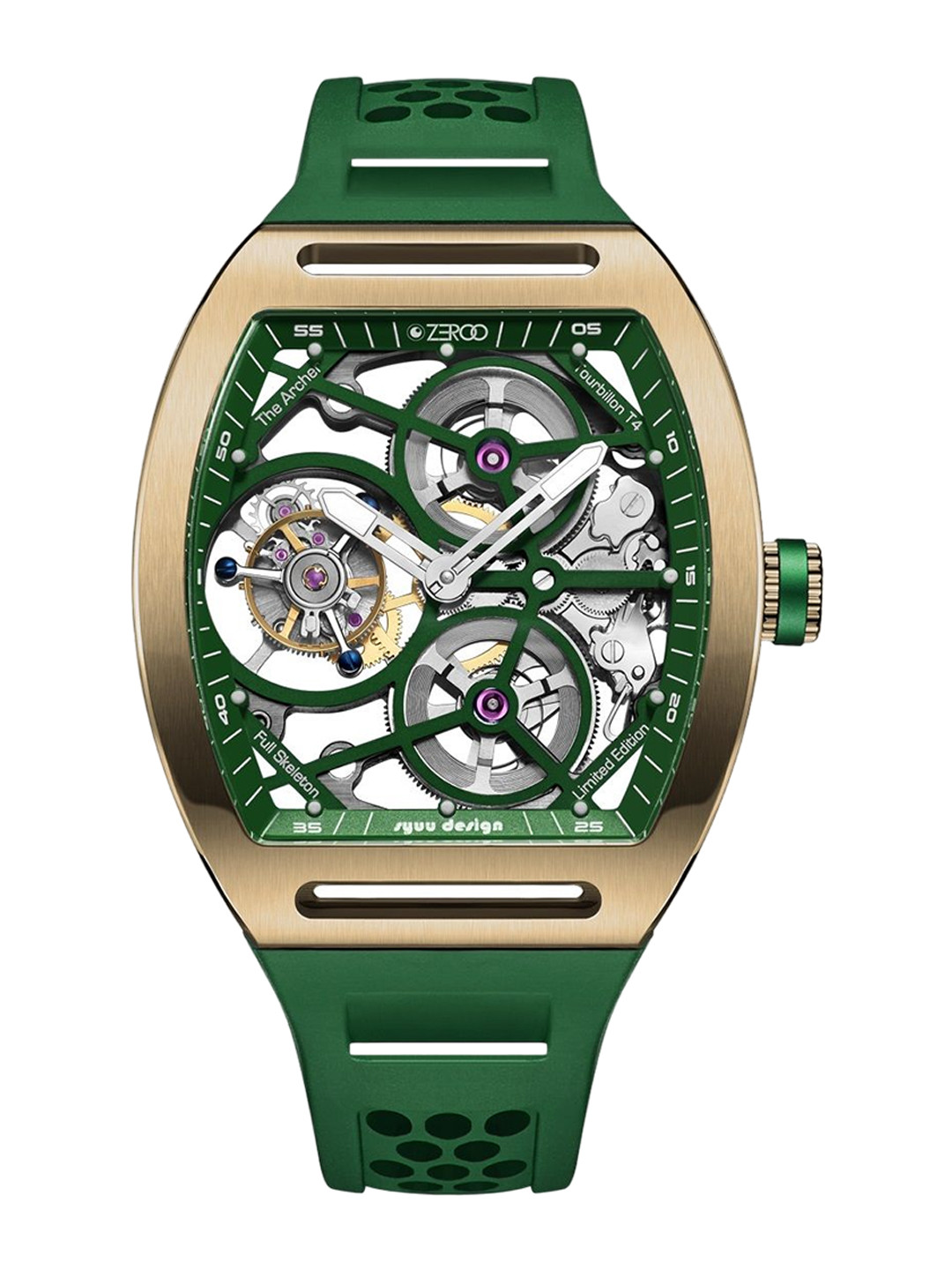 

ZEROO Unisex Skeleton Dial & Leather Straps Analogue Watch ZT004GGR, Green
