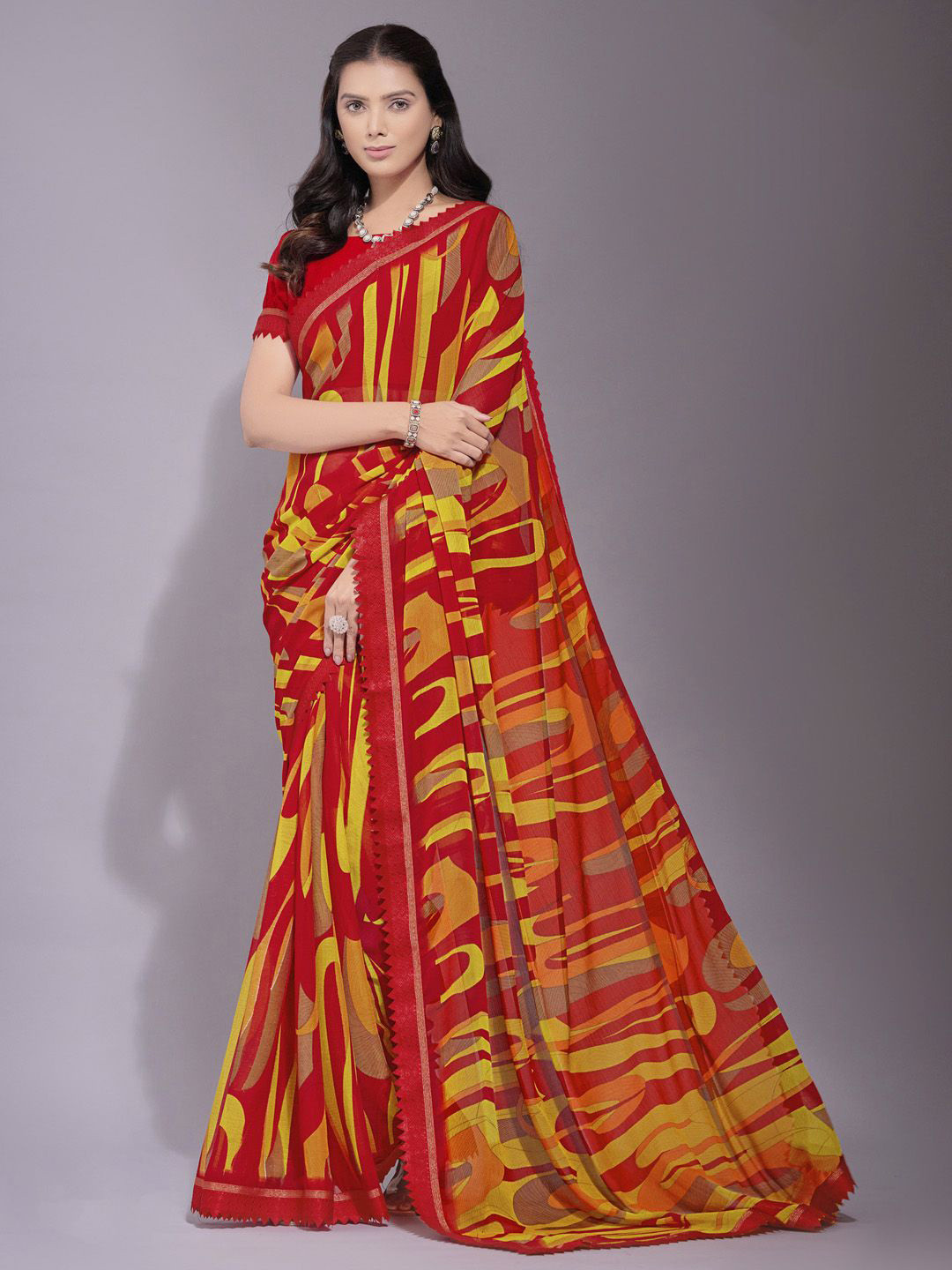 

KALINI Abstract Printed Bagh Saree, Red
