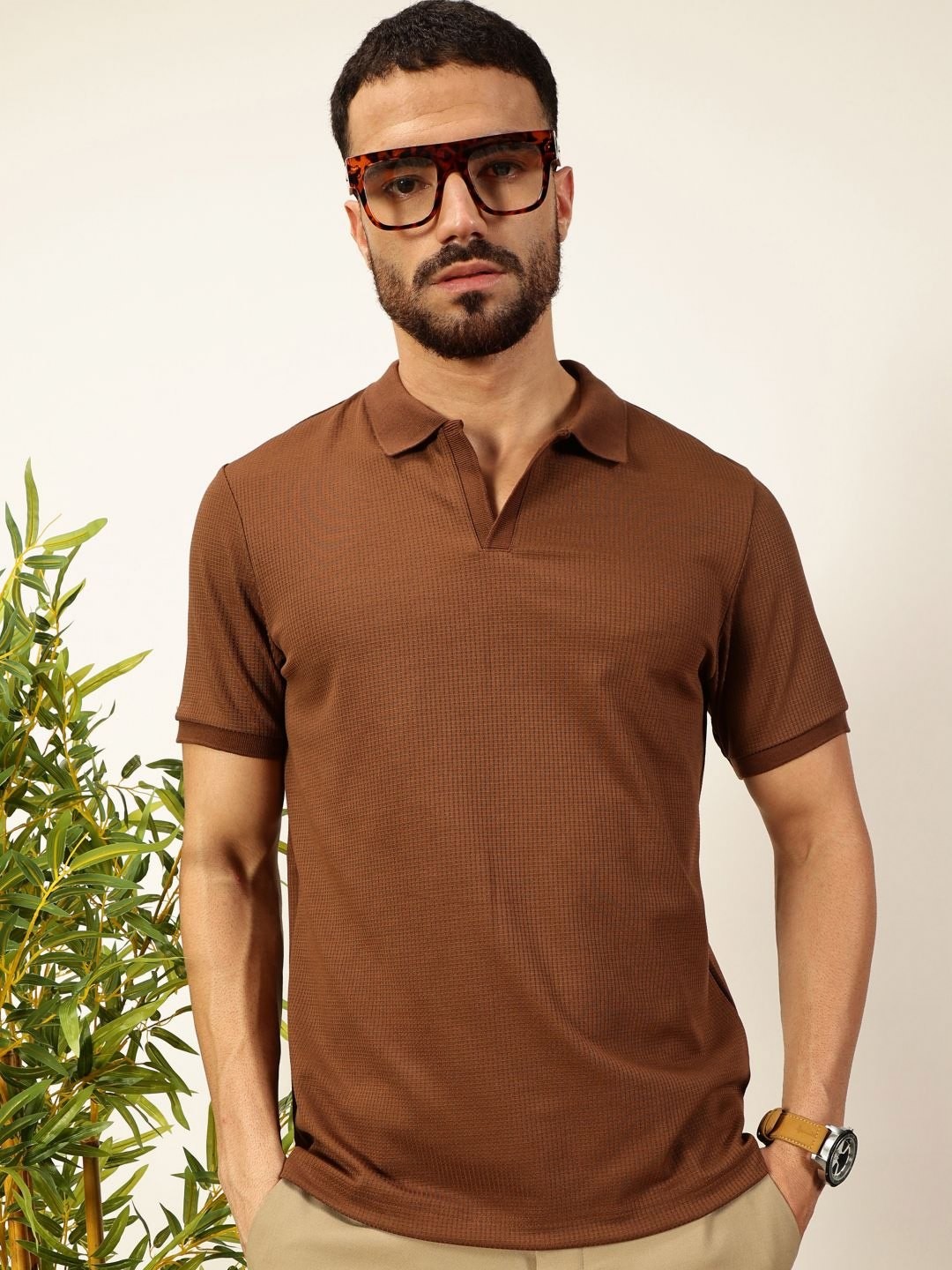 

Thomas Scott Men Anti Odour Solid Polo Collar T-Shirt, Coffee brown