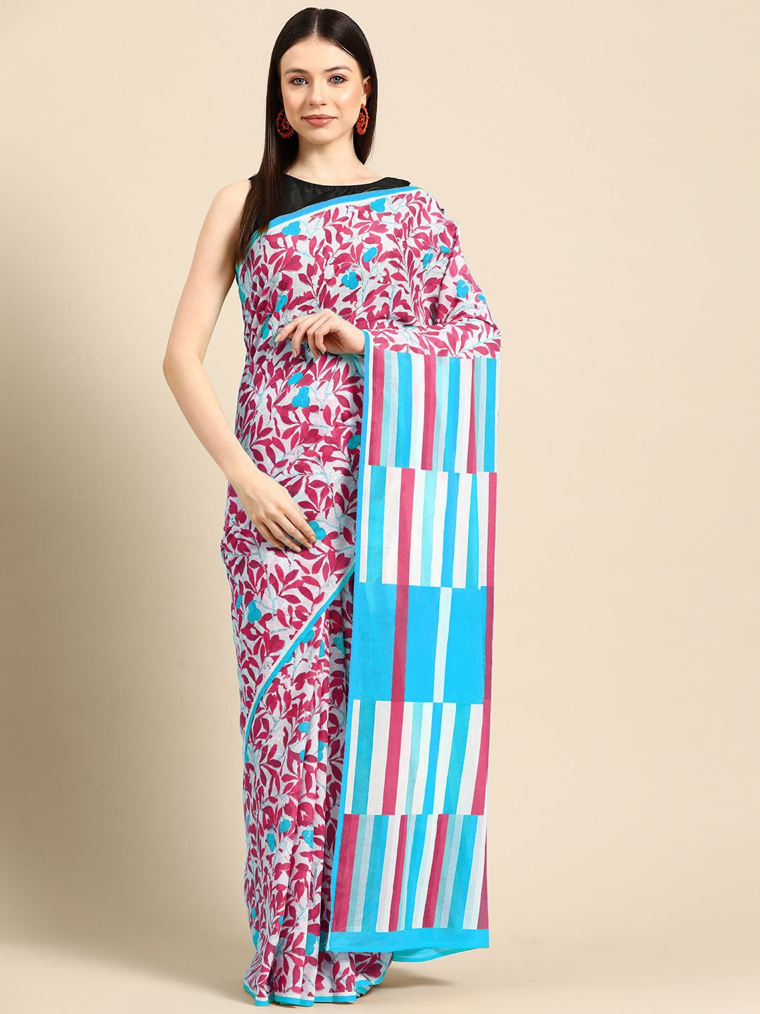 

BUTA BUTI Floral Pure Cotton Saree, Blue