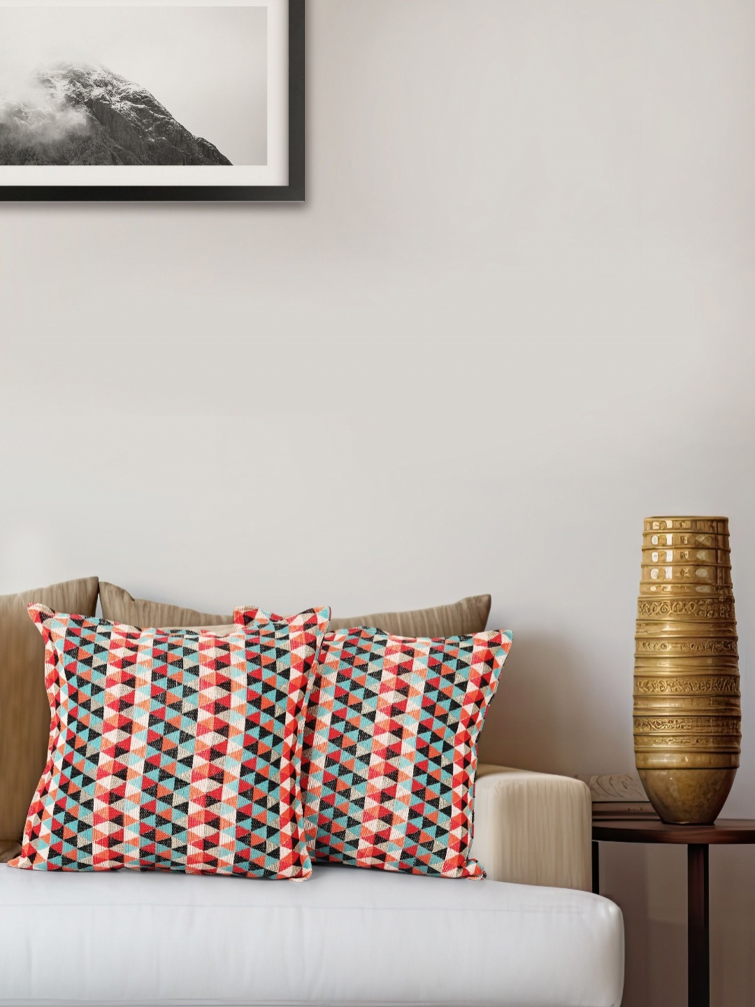 

Fashionhub Blue & Red 2 Pieces Geometric Cotton Square Cushion Covers
