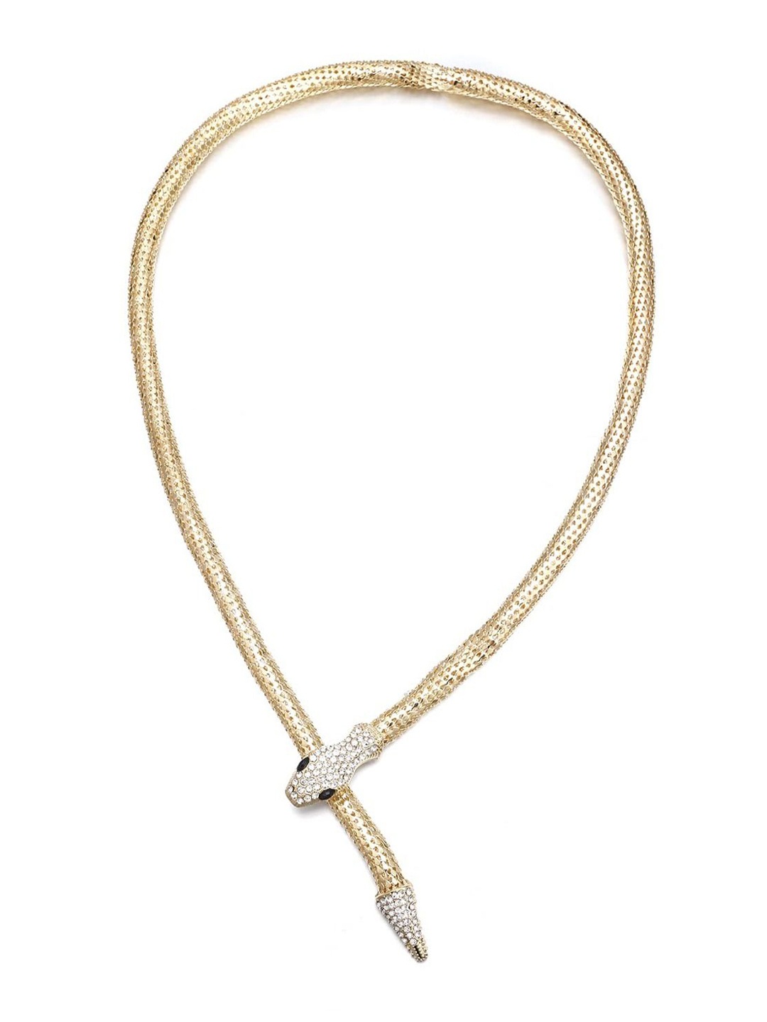 

VAGHBHATT Cubic Zirconia & Rhinestone Studded Snake-Design Choker Necklace, Gold