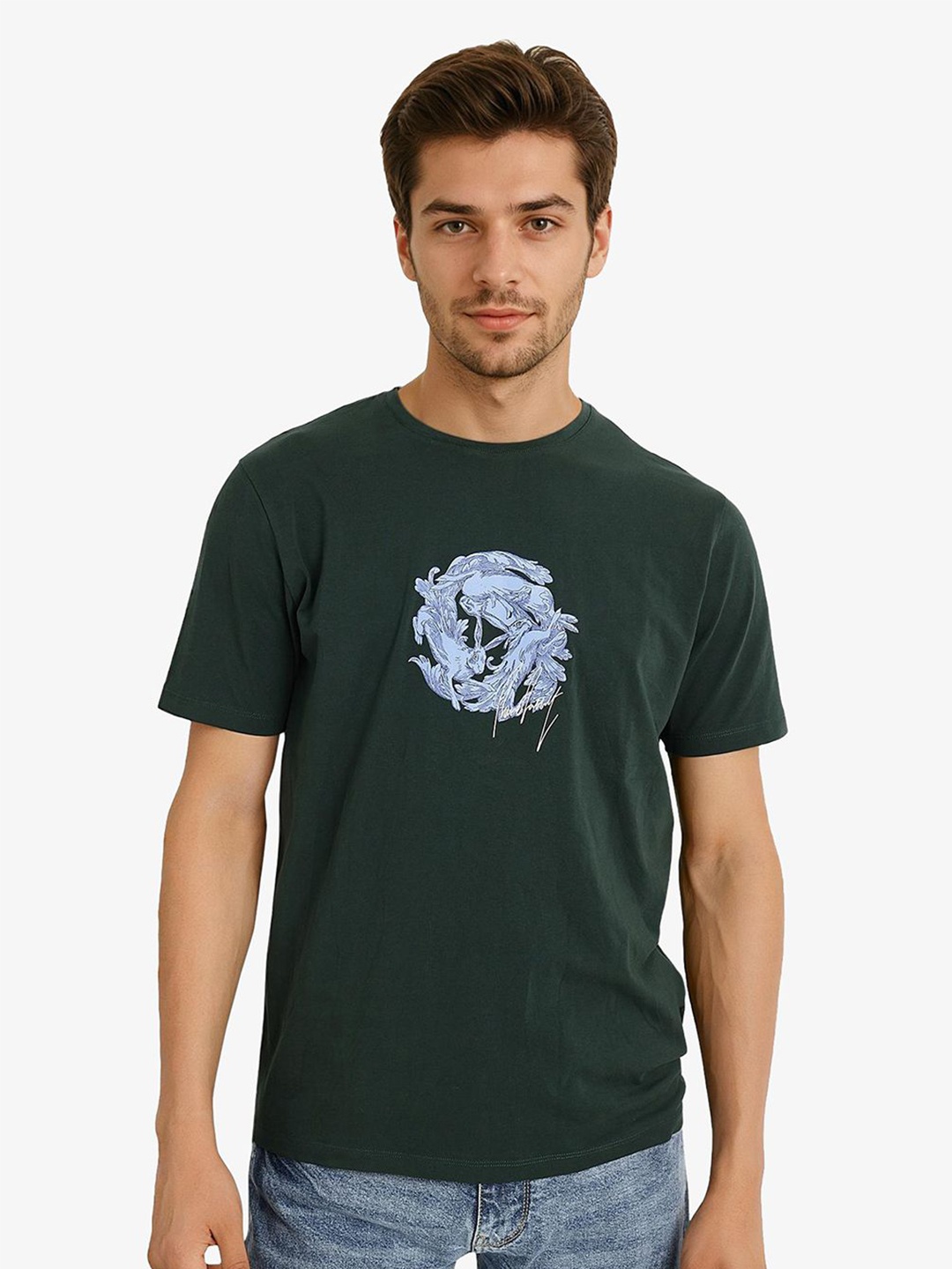 

RARE RABBIT Men Graphic Printed Round Neck T-shirt, Green