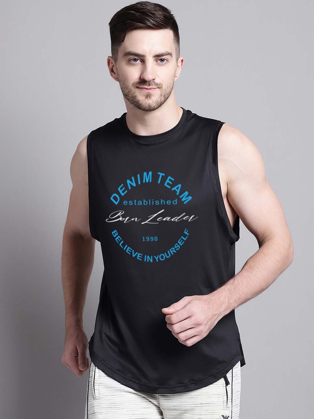 

Friskers Printed Round Neck Gym Vest 260724MD656-1884-01, Black