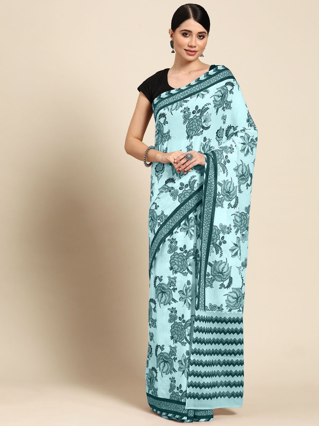 

BUTA BUTI Floral Pure Cotton Saree, Blue