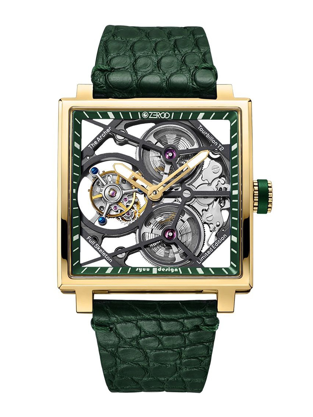 

ZEROO Unisex Skeleton Dial & Leather Straps Analogue Watch ZT002GGR, Green