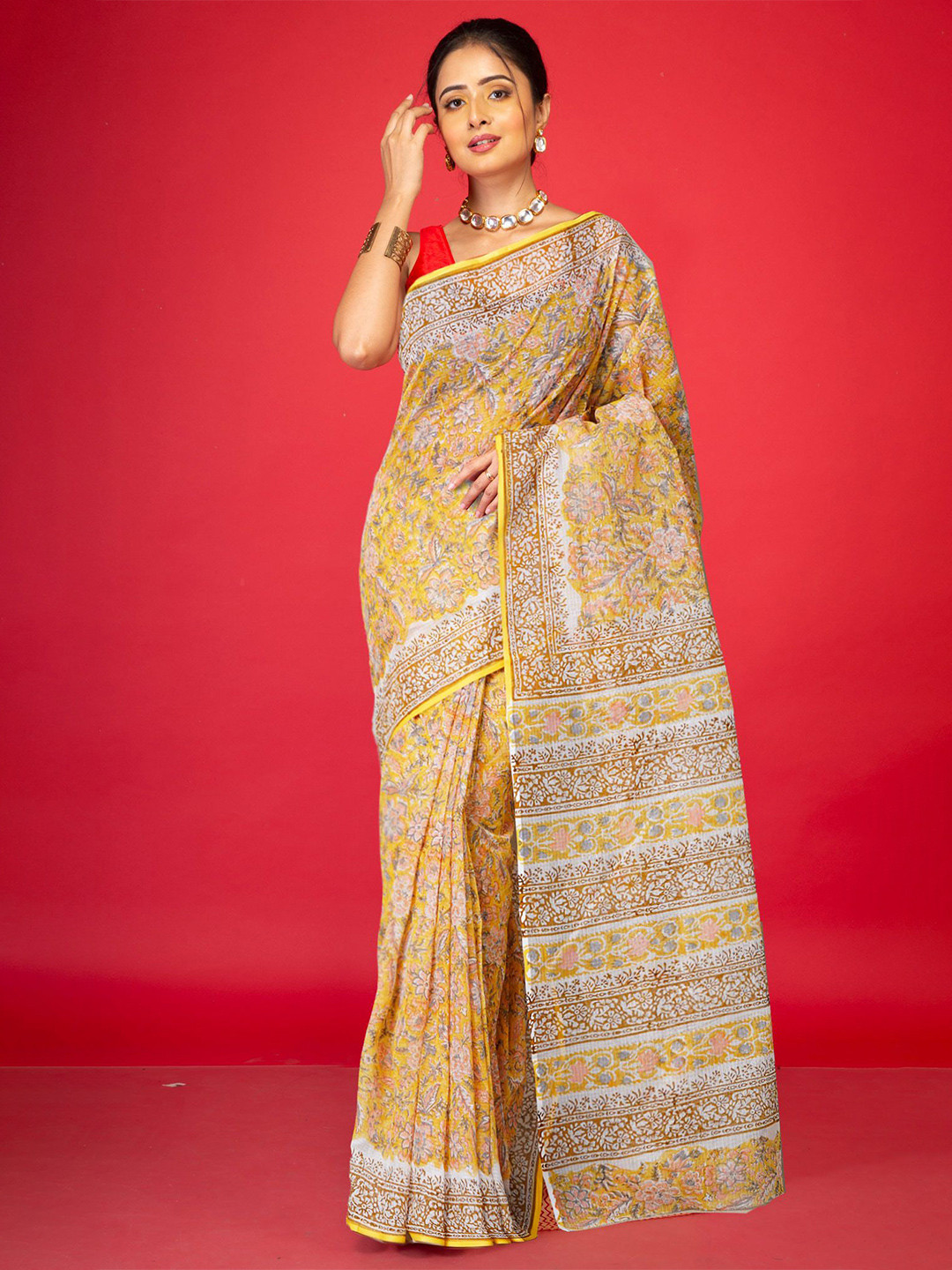 

Unnati Silks Ethnic Motifs Handloom Kota Saree, Yellow