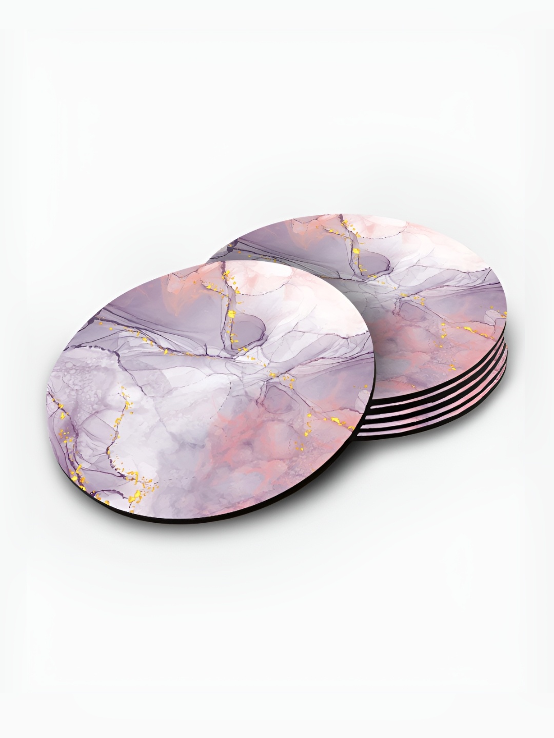 

macmerise White & Purple 6 Pieces Printed Wooden Circular Coasters