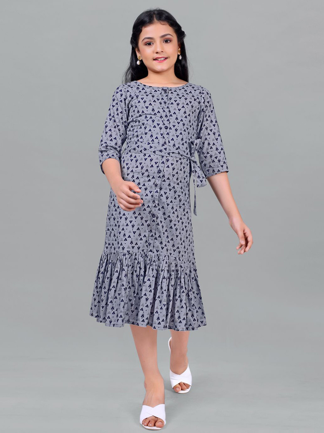 

BAESD Girls Cotton Printed A-Line Midi Dress, Blue