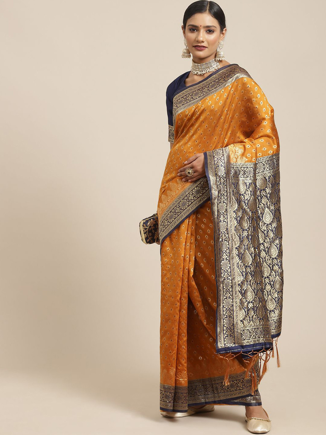 

Saree mall Ethnic Motifs Zari Paithani Sarees, Mustard