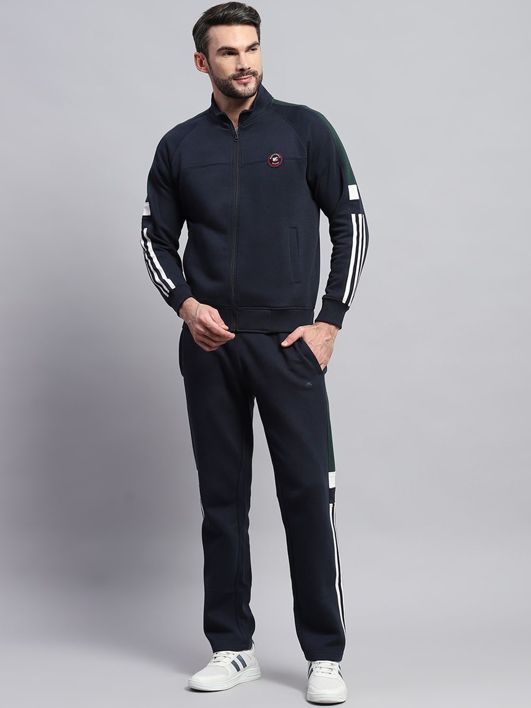 

Monte Carlo Solid Men Band Collar Full Sleeve Tracksuit, Navy blue