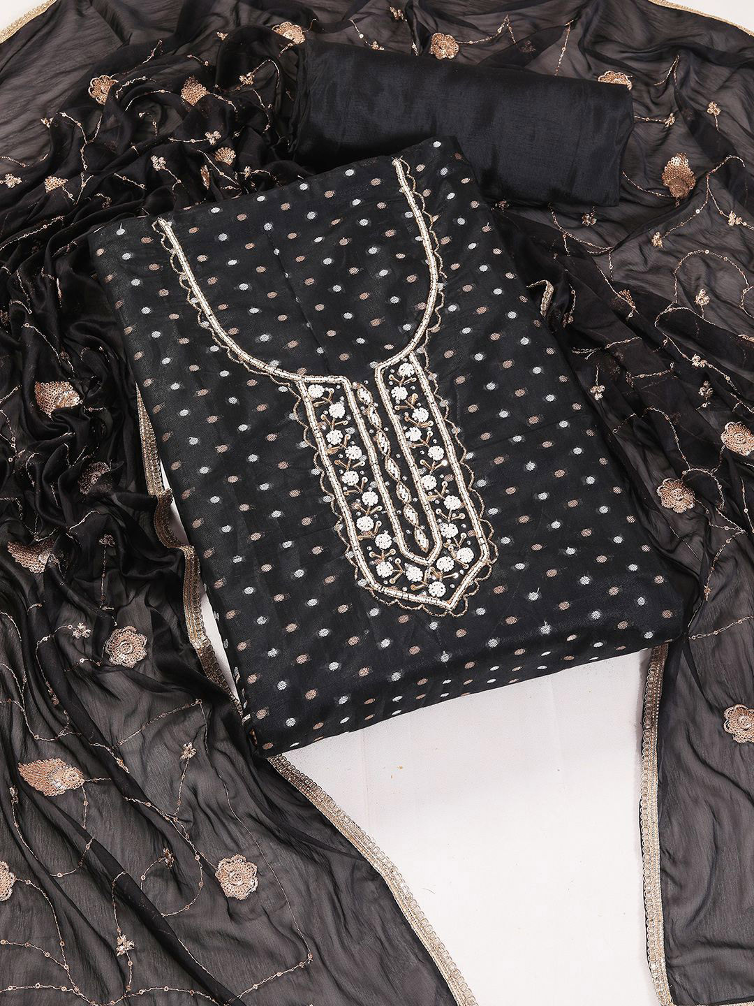 

KALINI Embroidered Unstitched Dress Material, Black