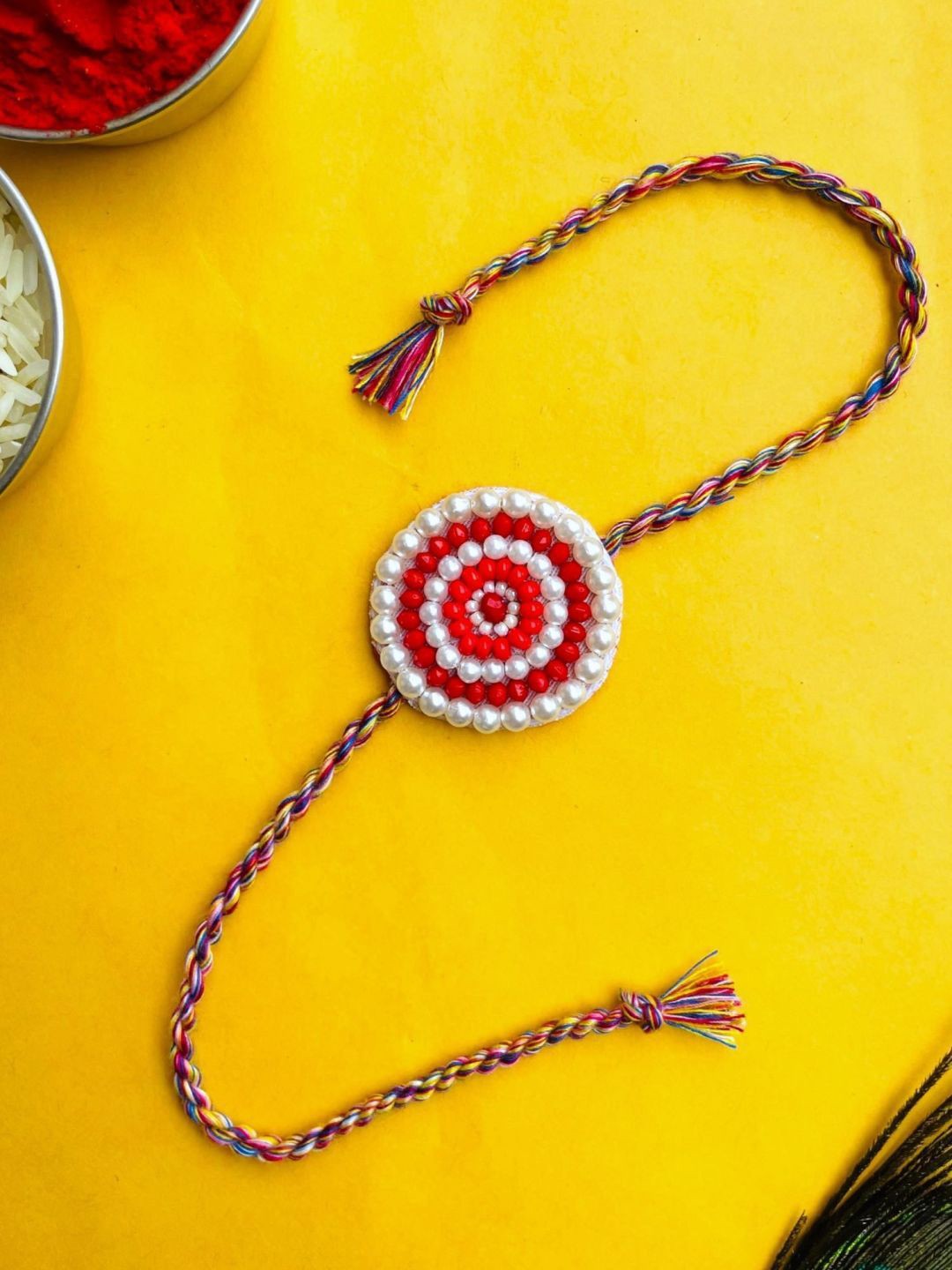 

Crunchy Fashion Beaded Thread Rakhi, Red