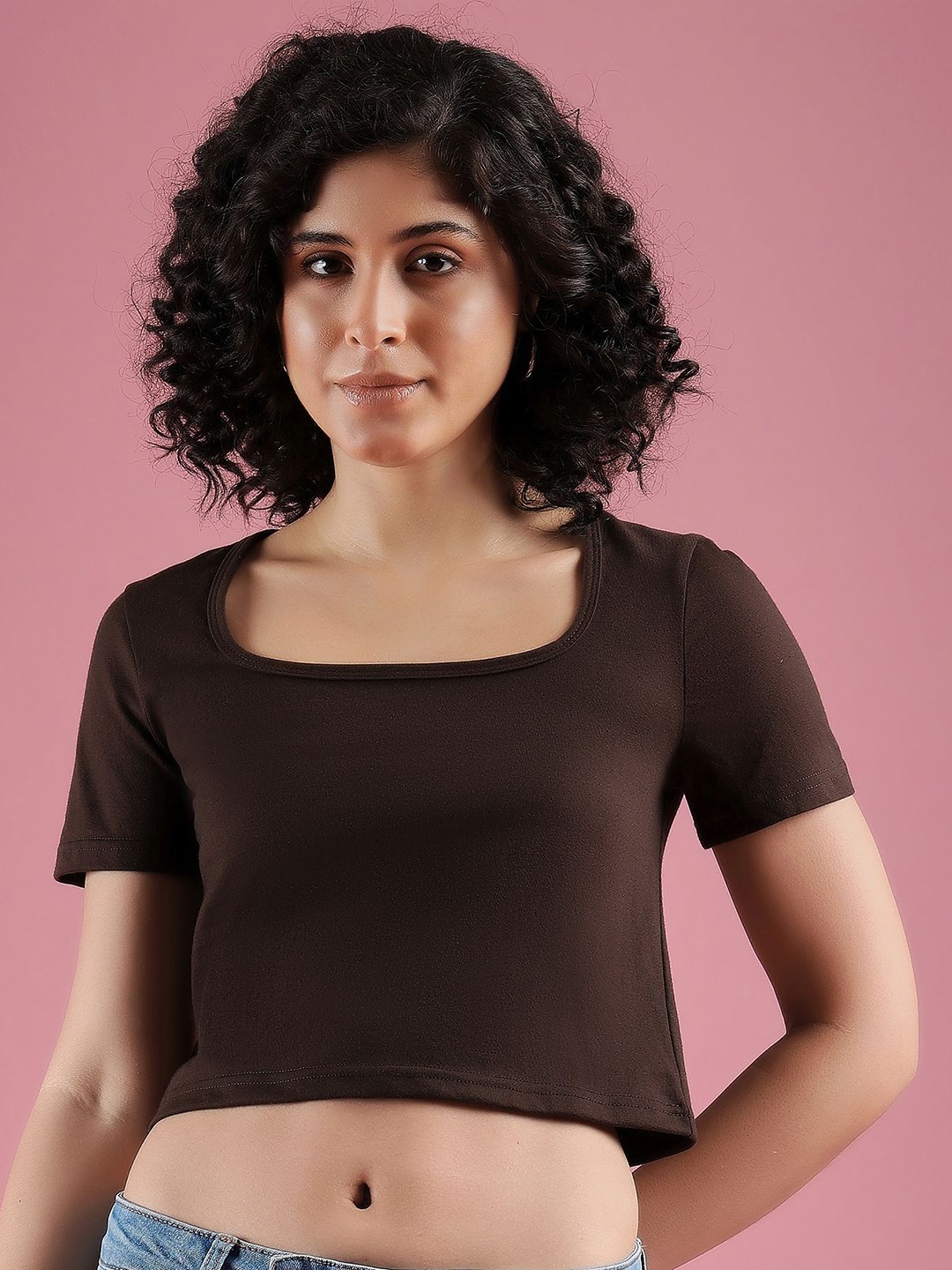 

DressBerry Women Solid Round Neck Cotton T-Shirt, Brown