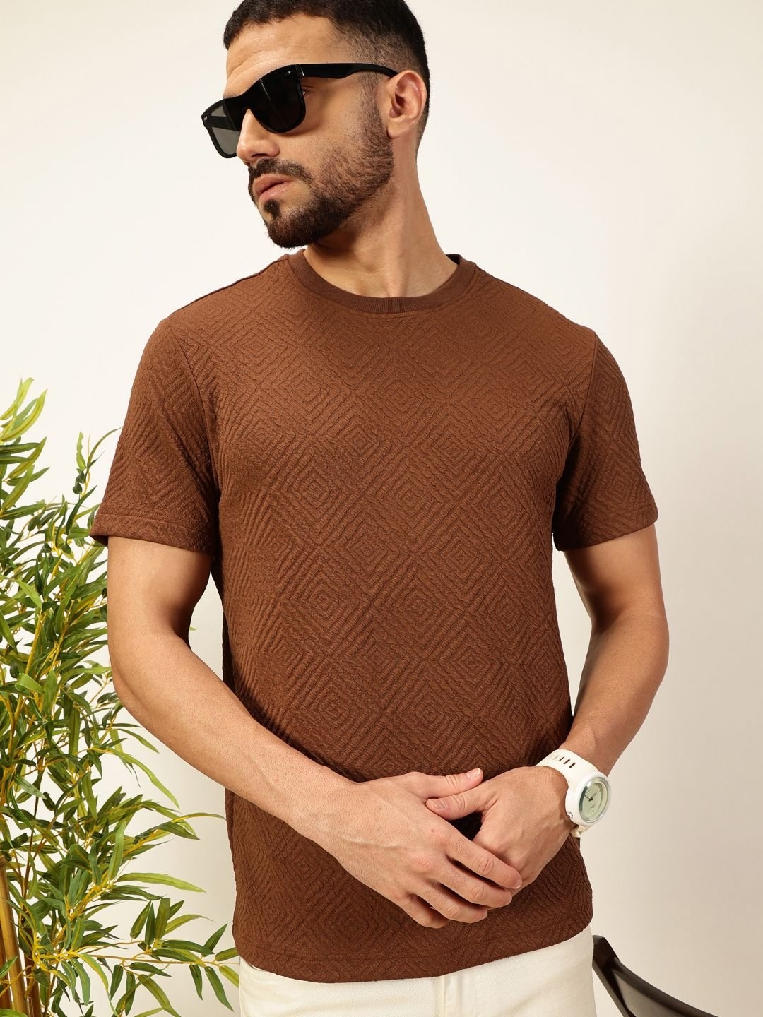 

Thomas Scott Men Anti Odour Solid Round Neck T-Shirt, Coffee brown