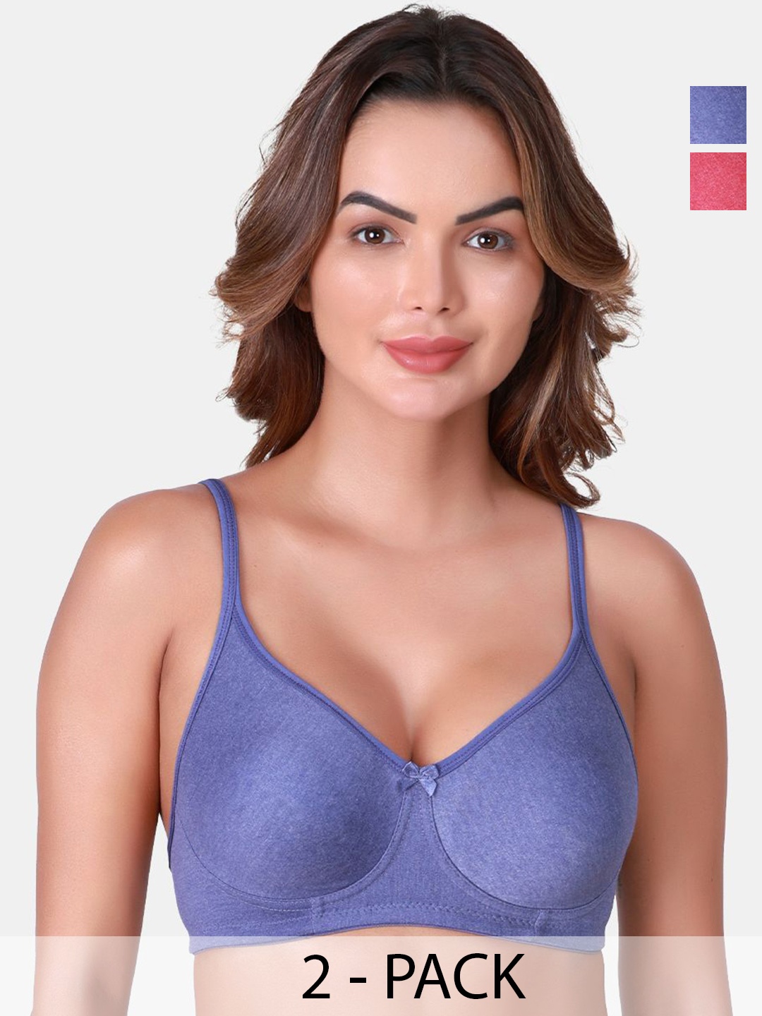 

SKDREAMS Pack of 2 Cotton Non Padded Full Coverage Bra, Blue