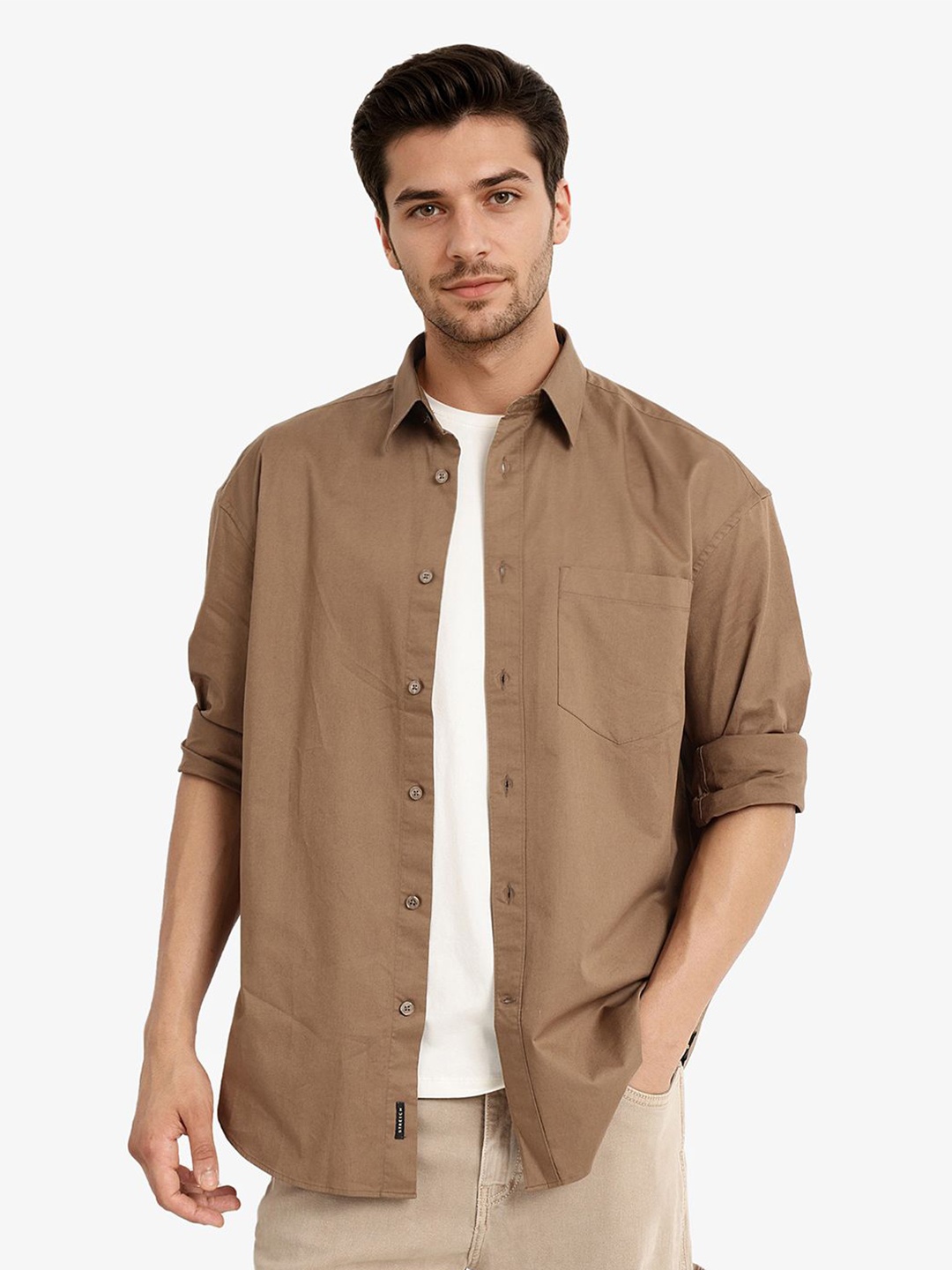 

RARE RABBIT Men Comfort Boxy Opaque Solid Casual Shirt, Khaki