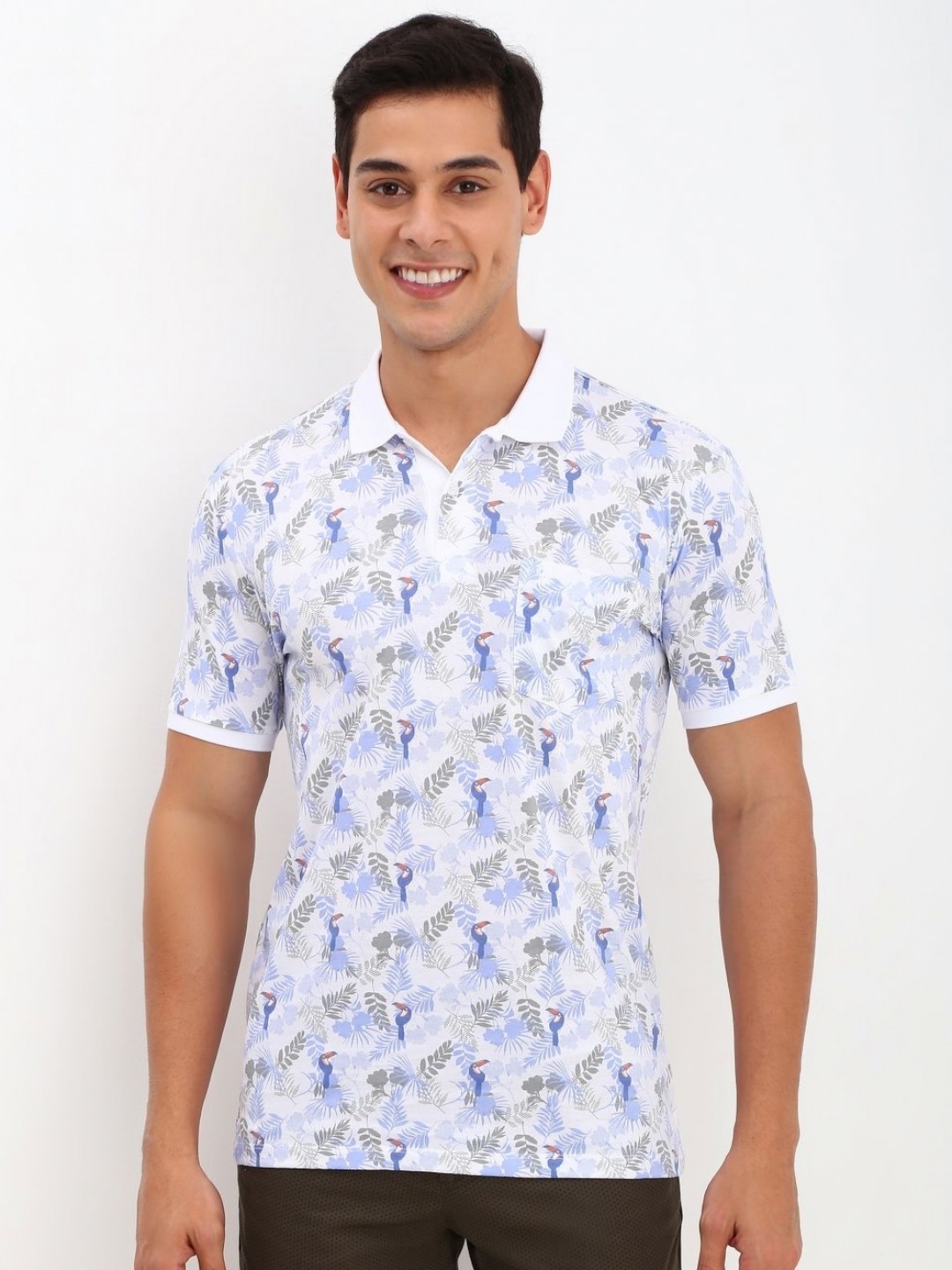 

Allen Solly Men Floral Printed Print Polo Collar Cotton T-Shirt, White