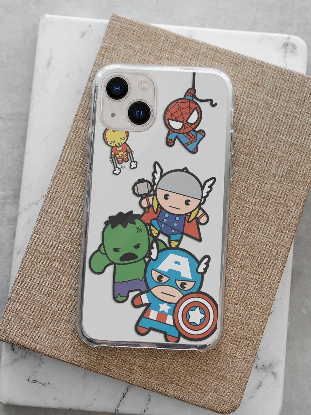 

macmerise Cartoon Characters Printed iPhone 13 Mini Back Case Mobile Accessories, Off white