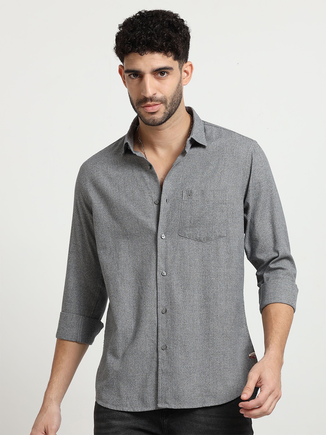

URBARO Men Smart Solid Slim Fit Pure Cotton Casual Shirt, Grey
