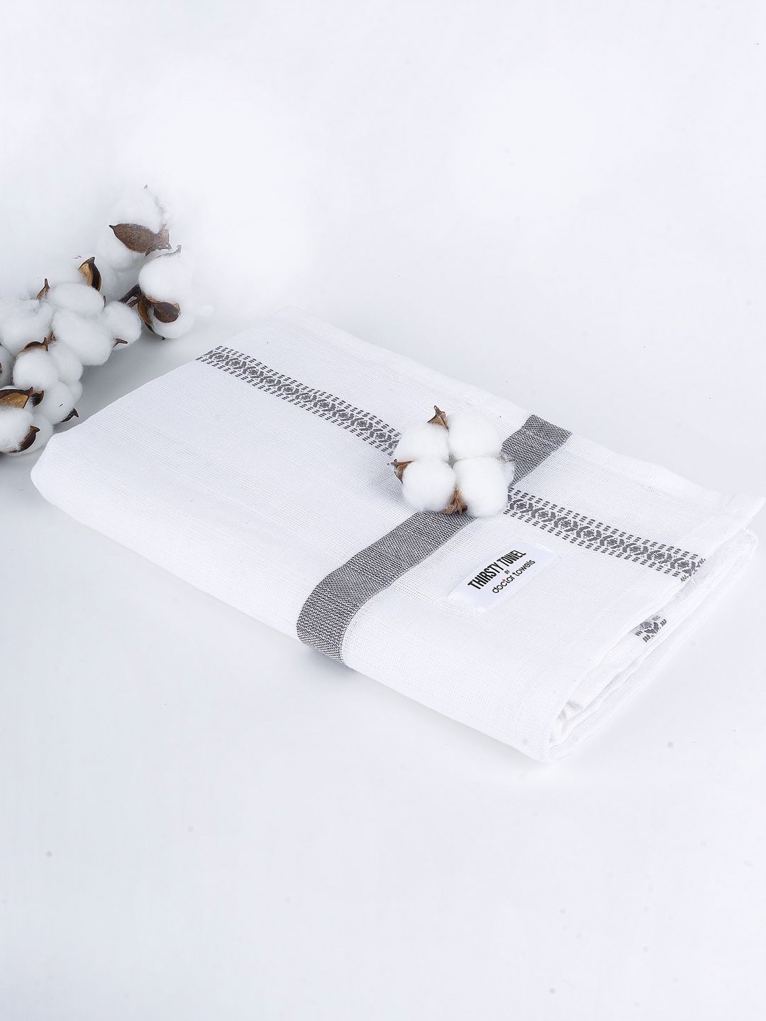 

Thirsty Towel Grey & White Pure Cotton 150 GSM Double Cloth Bath Towel