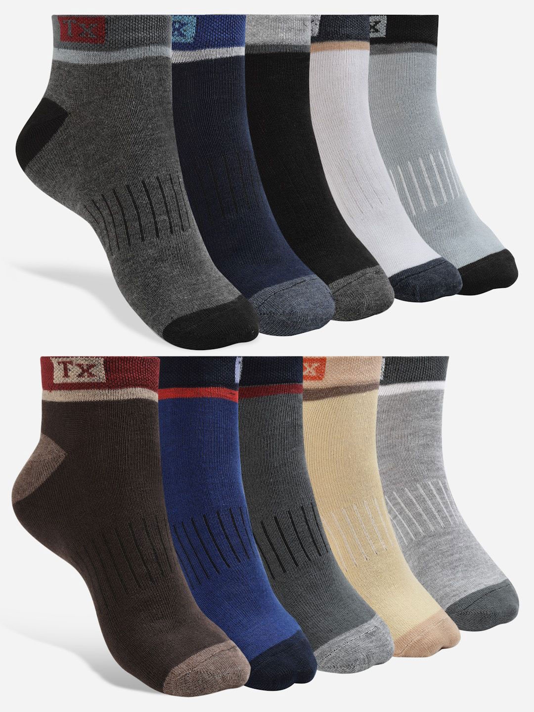 

Texlon Men Pack Of 10 Patterned Ankle-Length Socks, Coffee brown