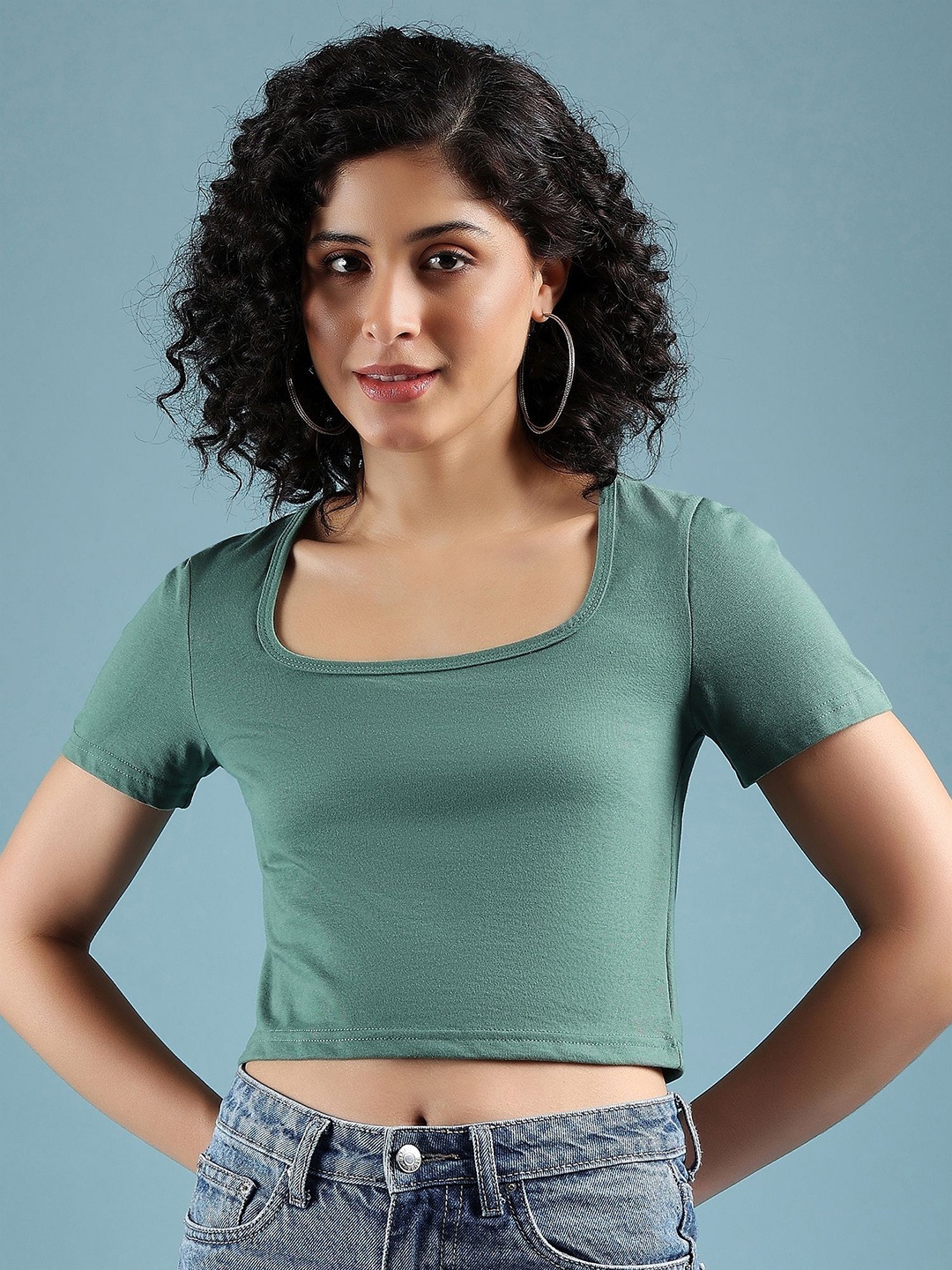 

DressBerry Women Solid Scoop Neck Cotton T-Shirt, Green