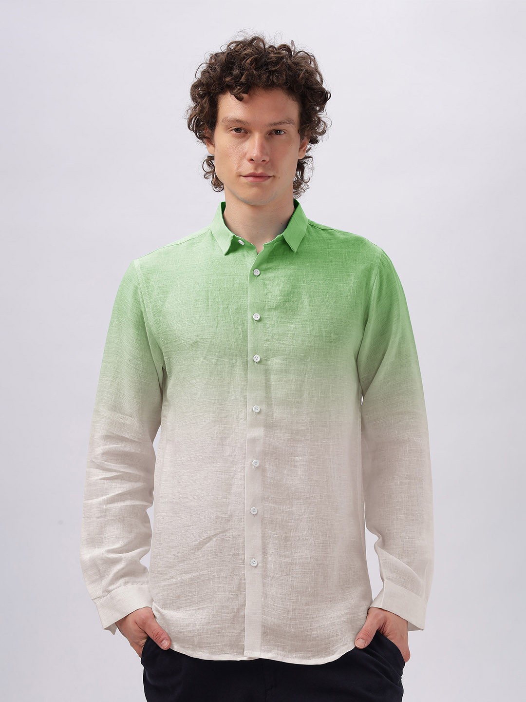 

HAMPTONS Cotton Linen Faded Ombre Casual Shirt, Green