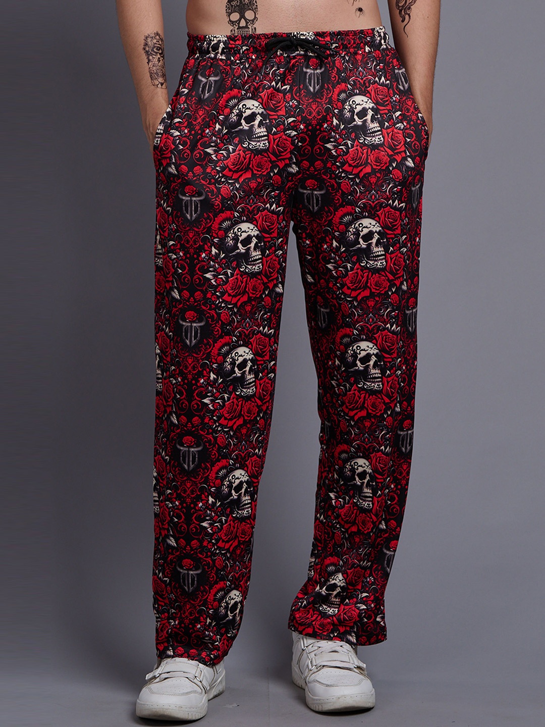 

GO DEVIL Men Printed Original Loose Fit High-Rise Trousers, Red