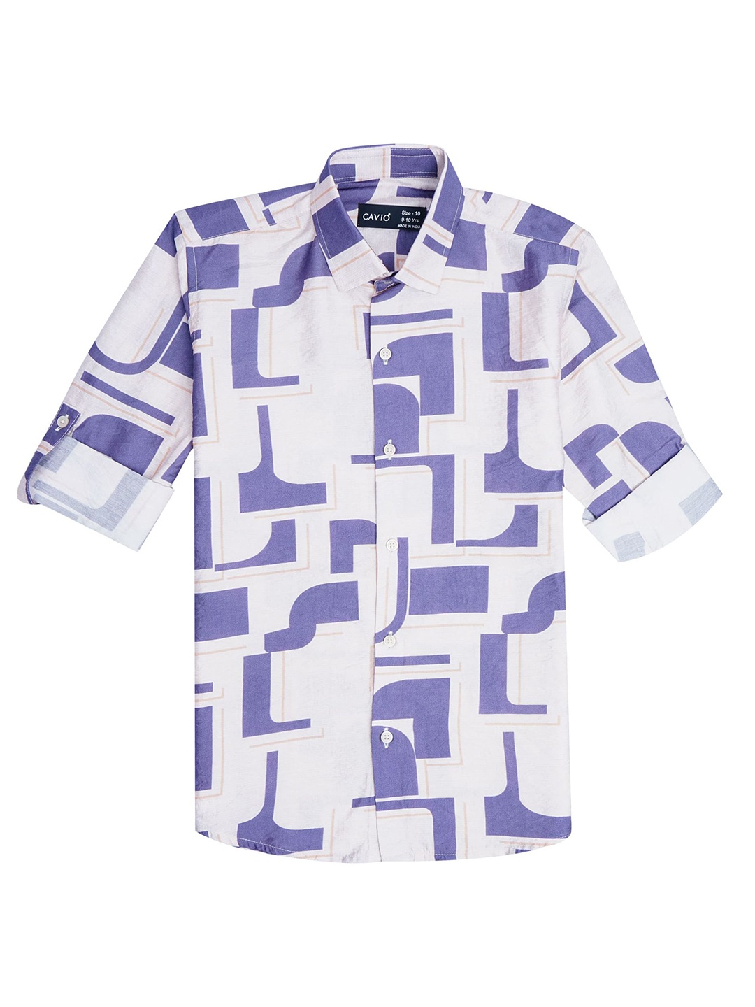 

CAVIO Boys Comfort Abstract Printed Spread Collar Casual Shirt, White
