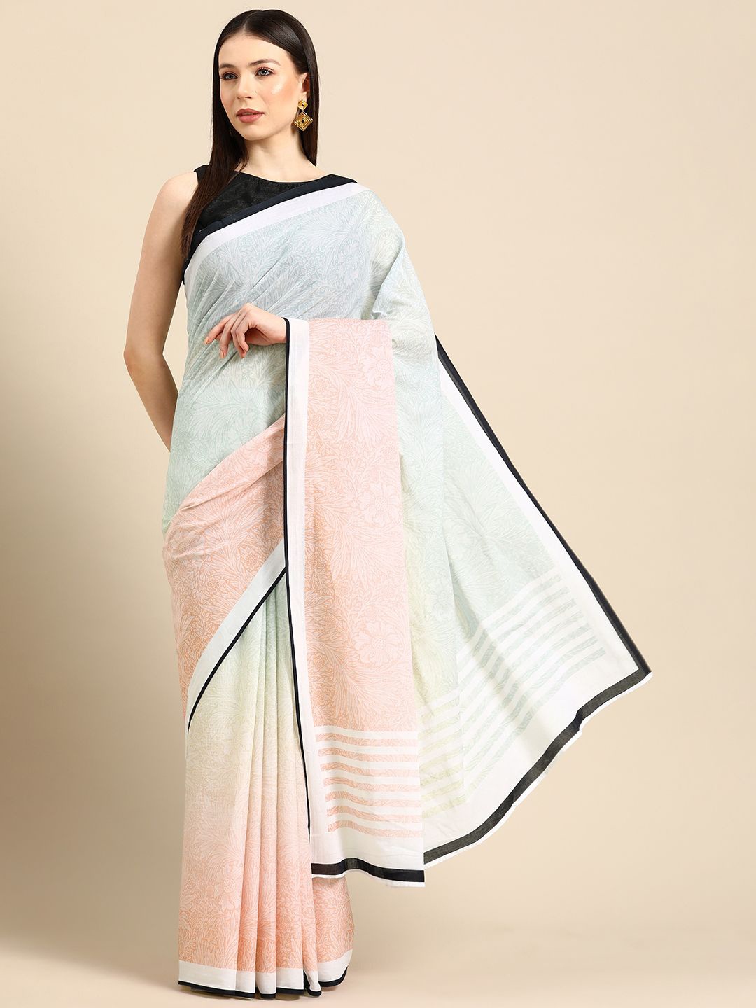 

BUTA BUTI Floral Pure Cotton Saree, Pink