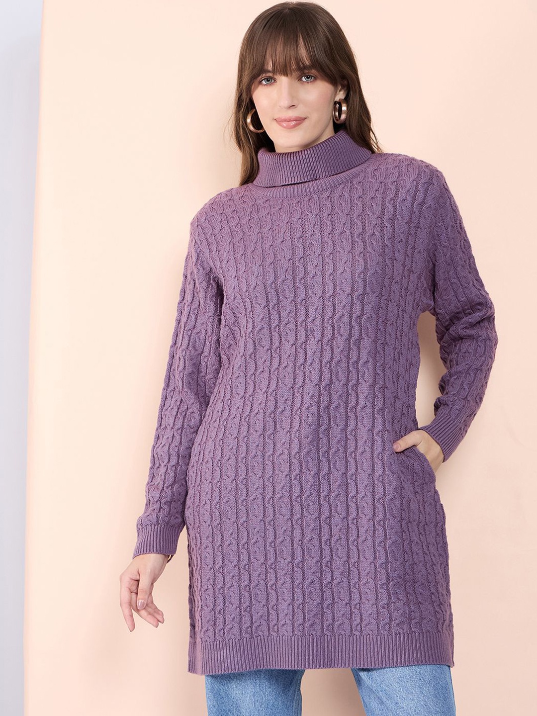 

CLAPTON Self Designed Wool High Neck Pull Over Sweater, Mauve