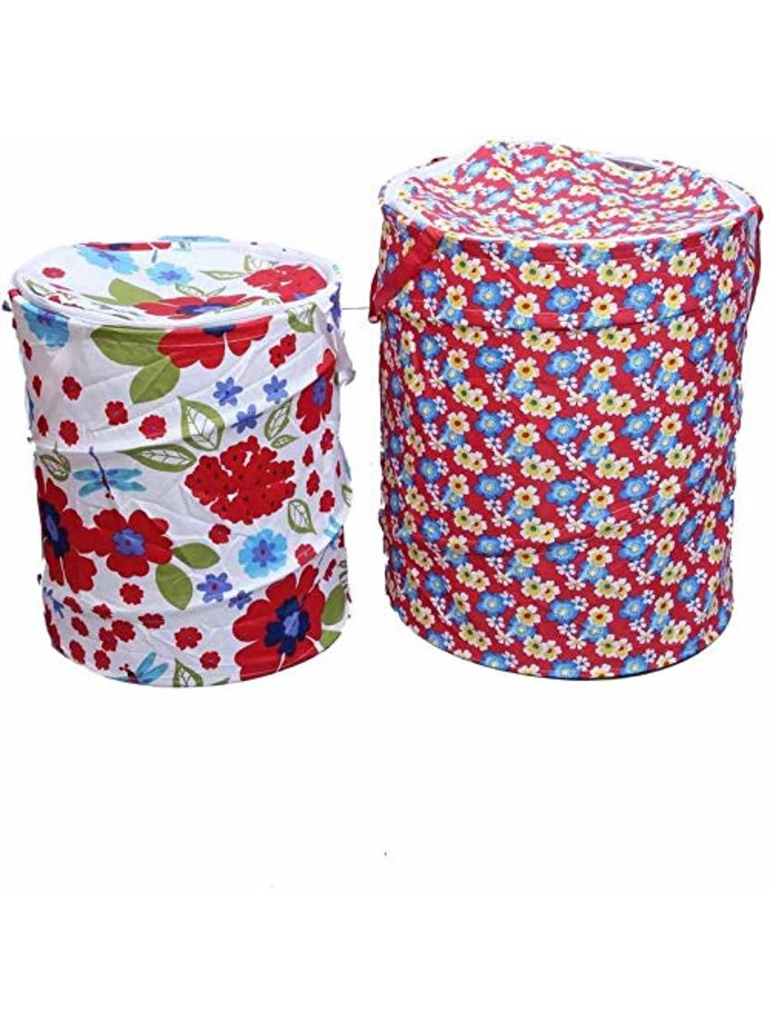 

Kuber Industriesy Pink & White Floral Printed Foldable Lightweight Laundry Bags
