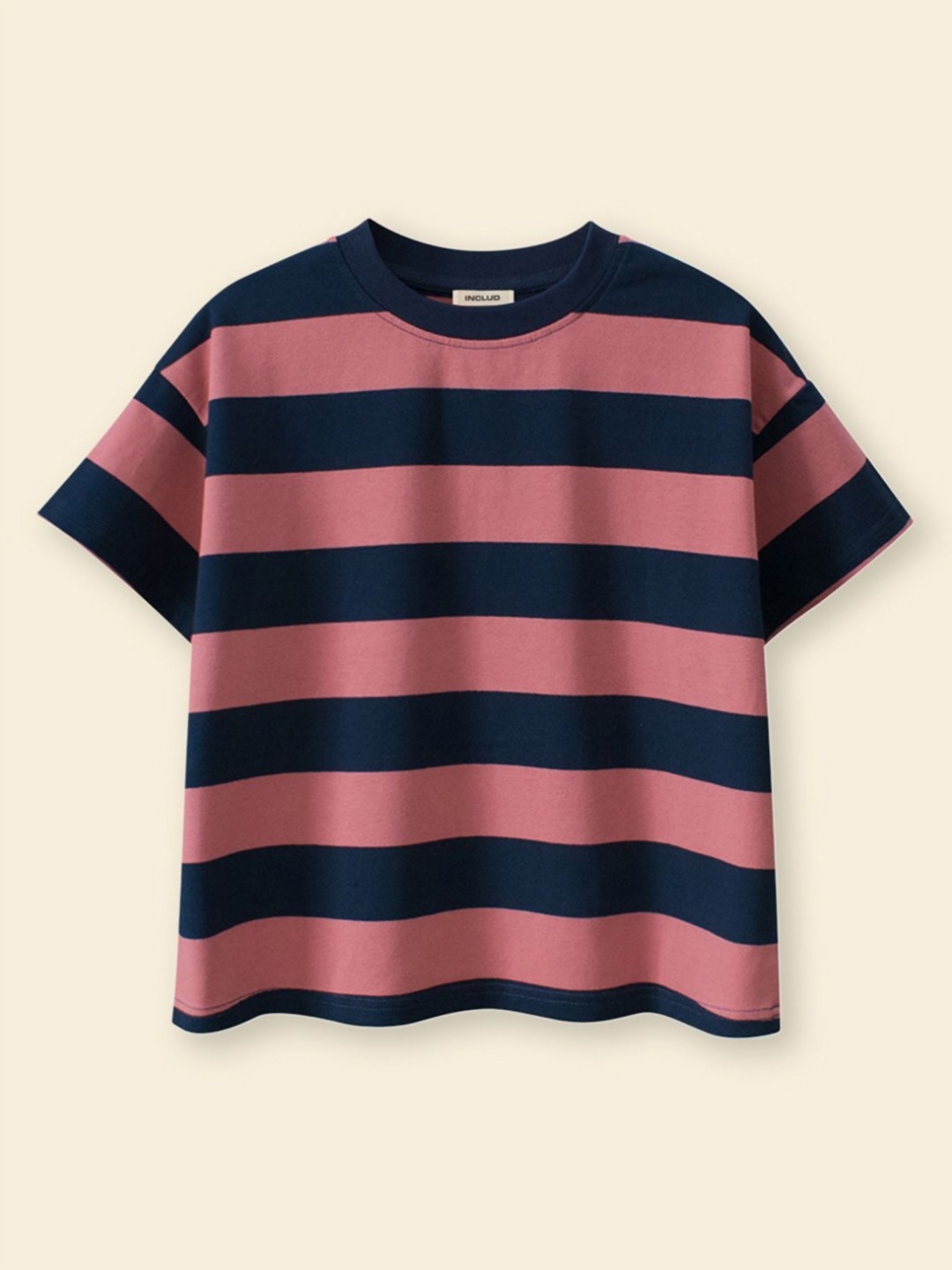 

INCLUD Boys Striped Round Neck Cotton T-Shirt, Red