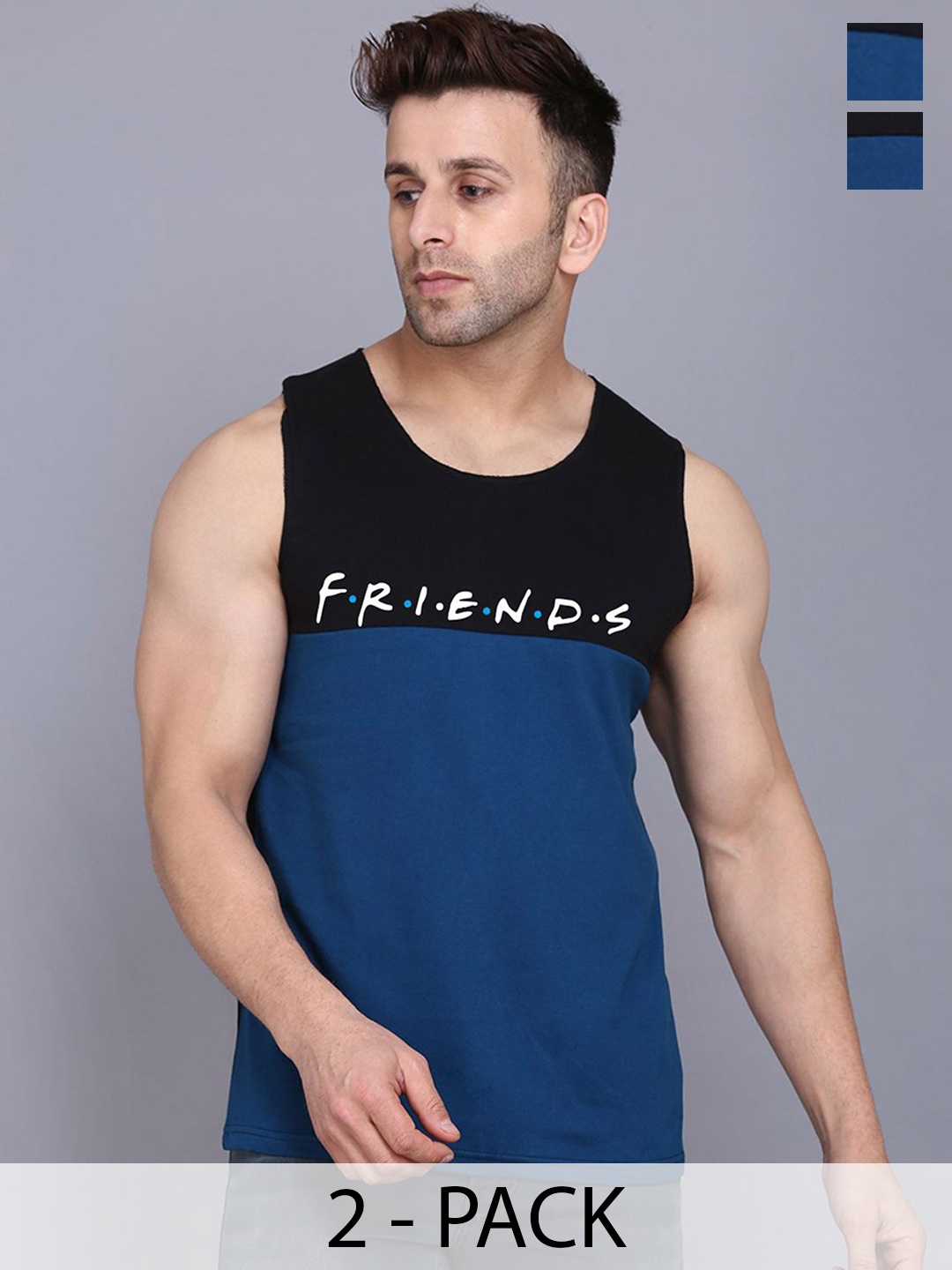 

SLOWLORIS Pack Of 2 Rich Sleeveless Innerwear Vests SL26 COMBO (LOUD BLKPCK) (FRD BLKPCK), Black