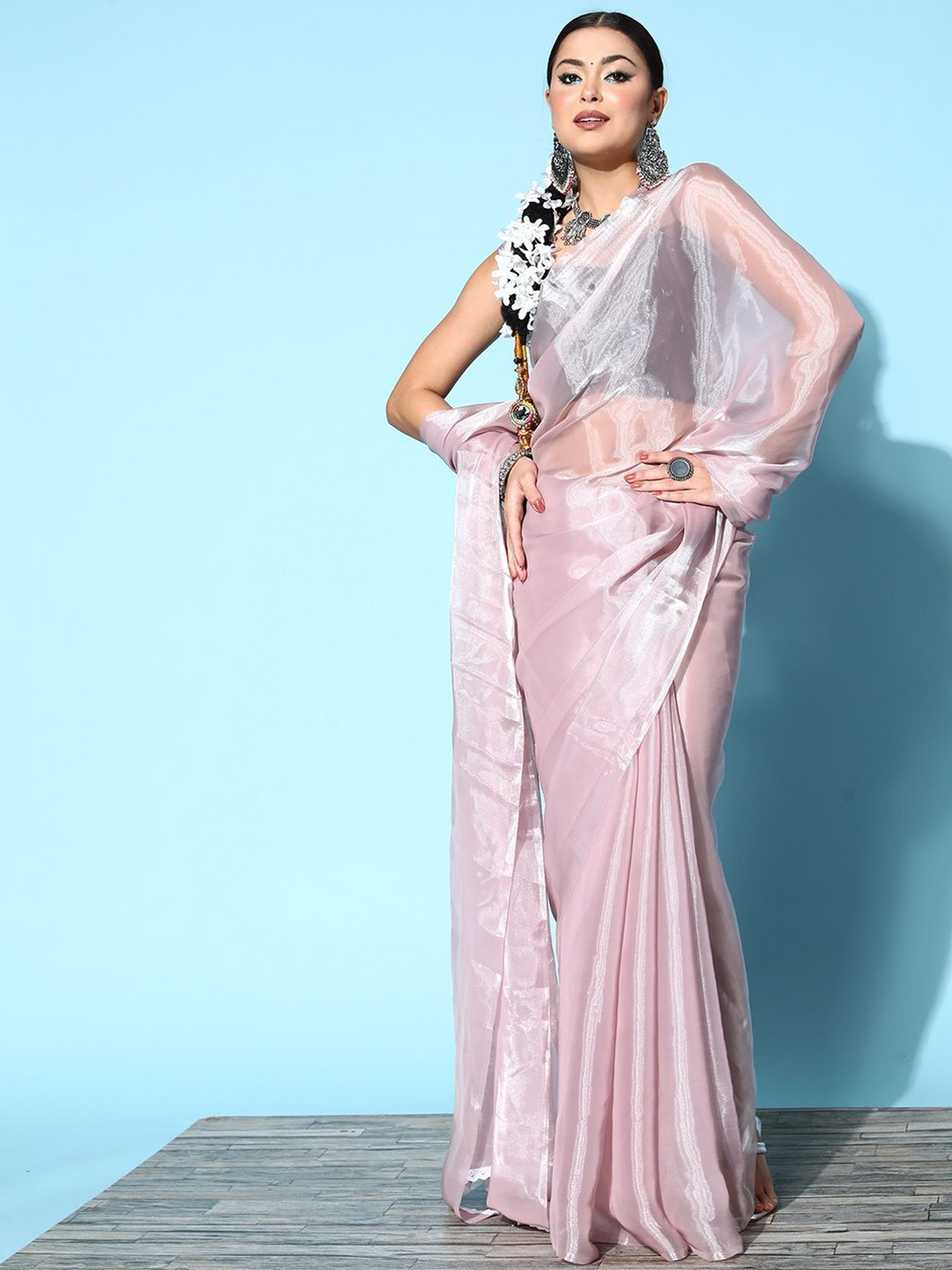 

Saree mall Sequinned Organza Sarees, Mauve