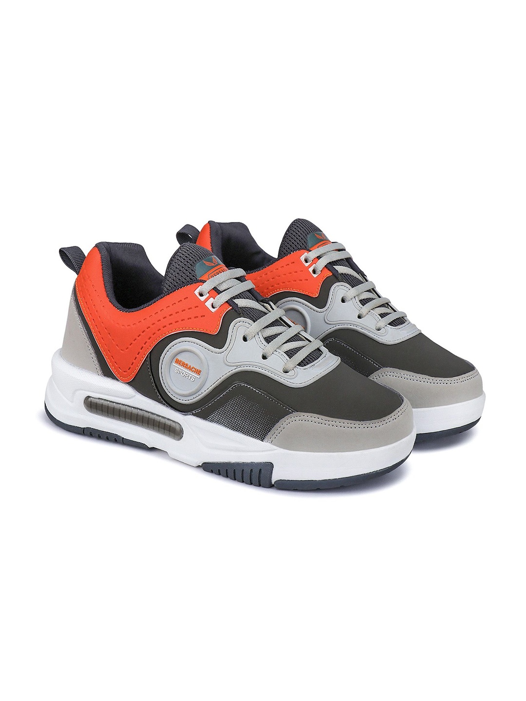 

BERSACHE Men Leather Running Non-Marking Shoes, Grey