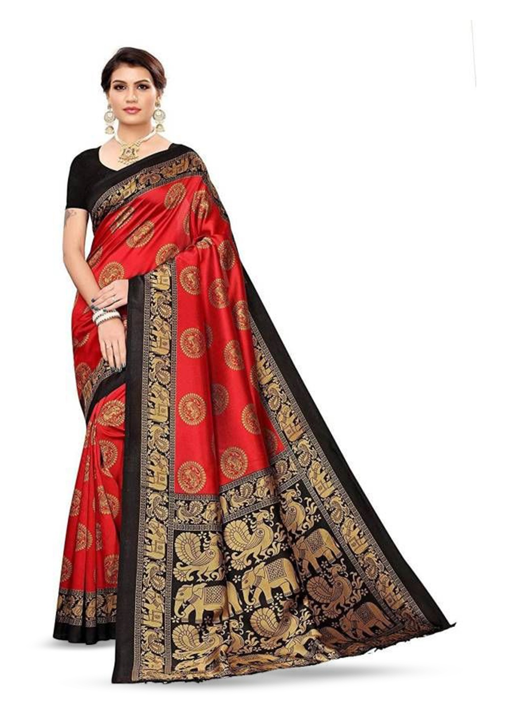 

RUNAYA NX Ethnic Motifs Zari Art Silk Saree, Orange