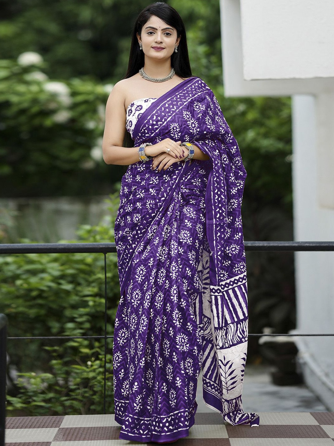 

KALINI Ethnic Motifs Bagru Saree, Purple