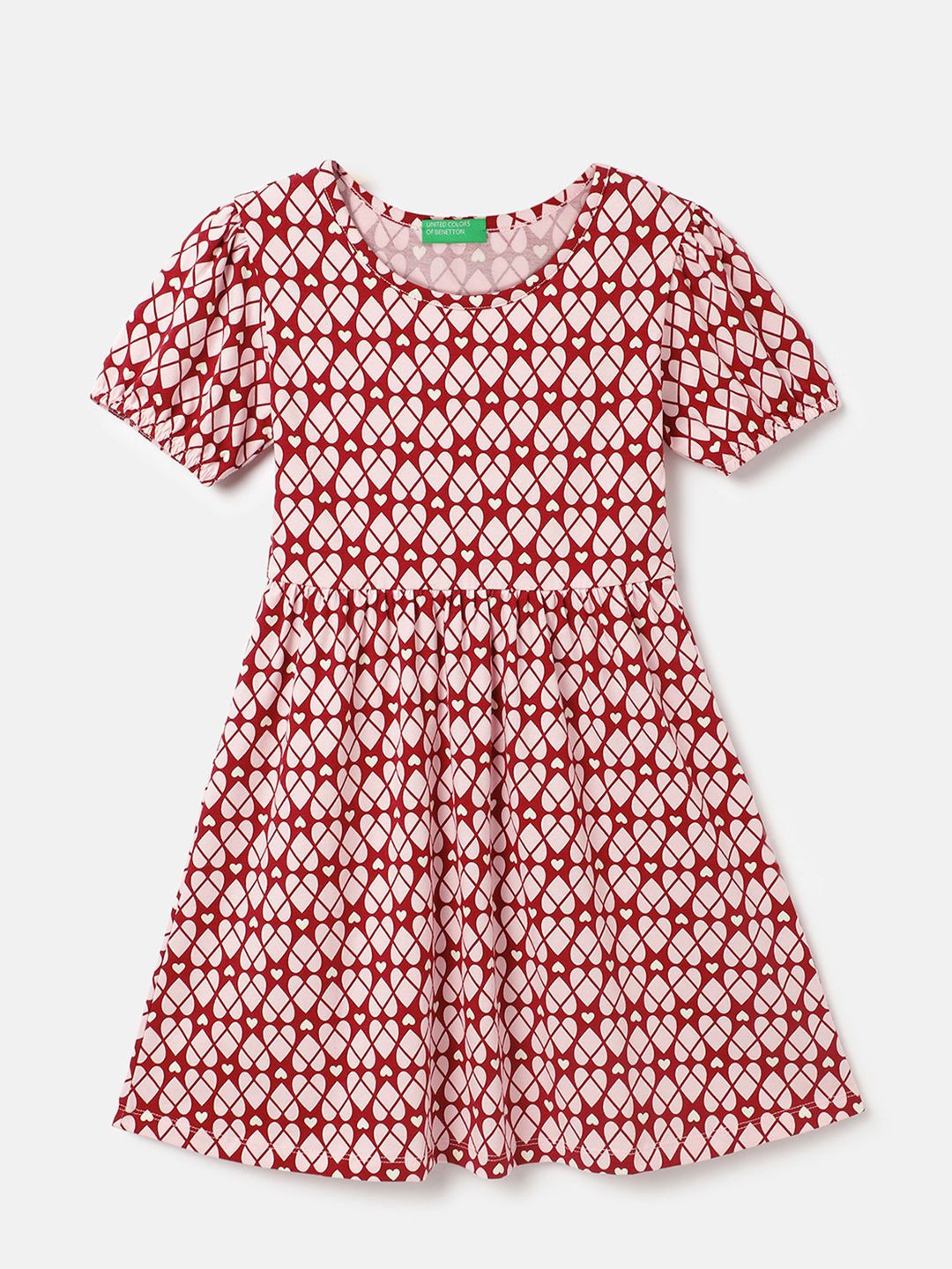 

United Colors of Benetton Girls Pure Cotton Printed A-Line Dress, Pink