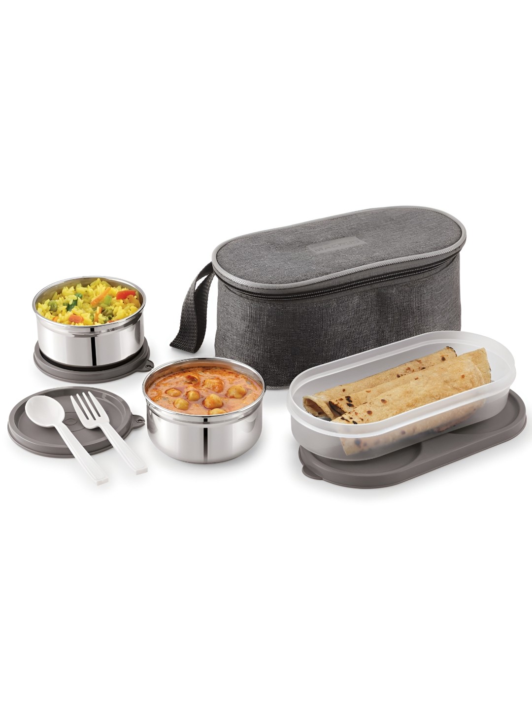 

MAGNUS Grey 3 Pieces Stainless Steel Lunch Box With Insulated Lunch Bag