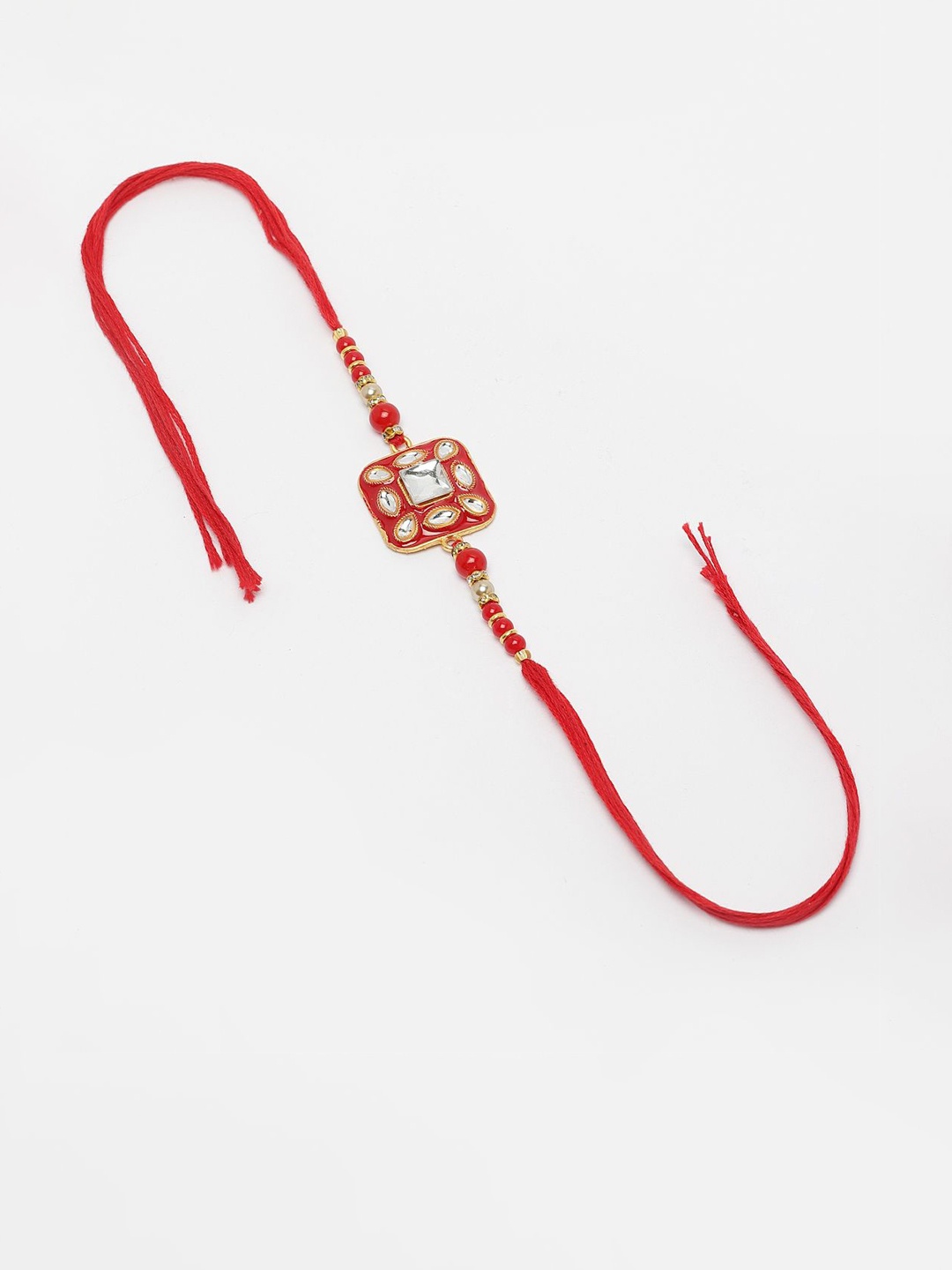 

Anouk Kundan Studded & Beaded Thread Rakhi With Roli Chawal, Red