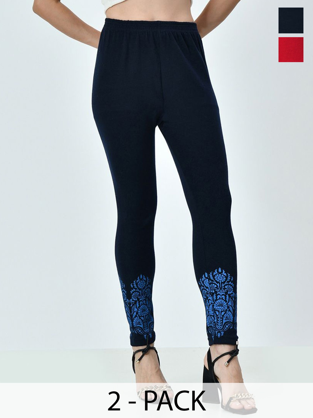 

BAESD Pack Of 2 Wool Printed Ankle-Length Leggings, Navy blue