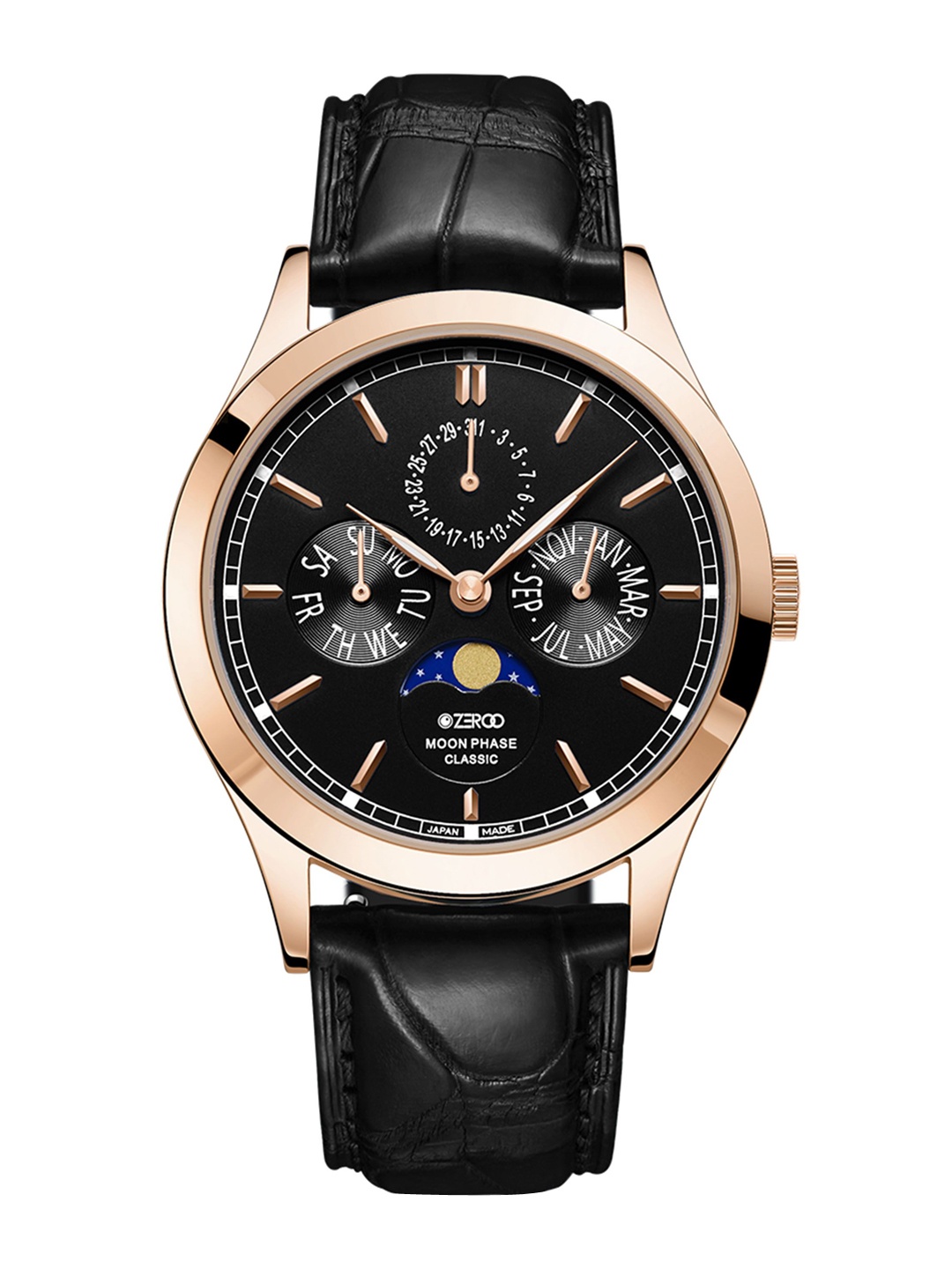 

ZEROO Unisex Skeleton Dial & Leather Straps Analogue Watch ZC001RBK, Black