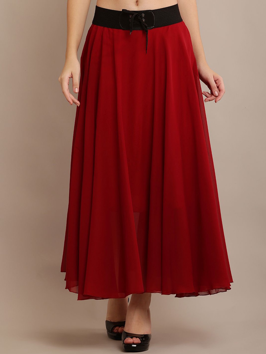 

Raabta Fashion Georgette Flared Maxi Skirts, Red